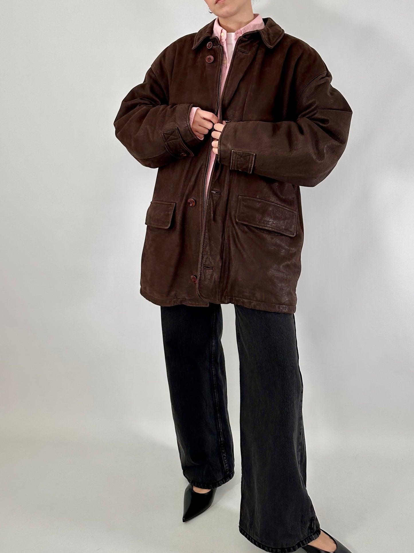 Chocolate nabuk leather jacket