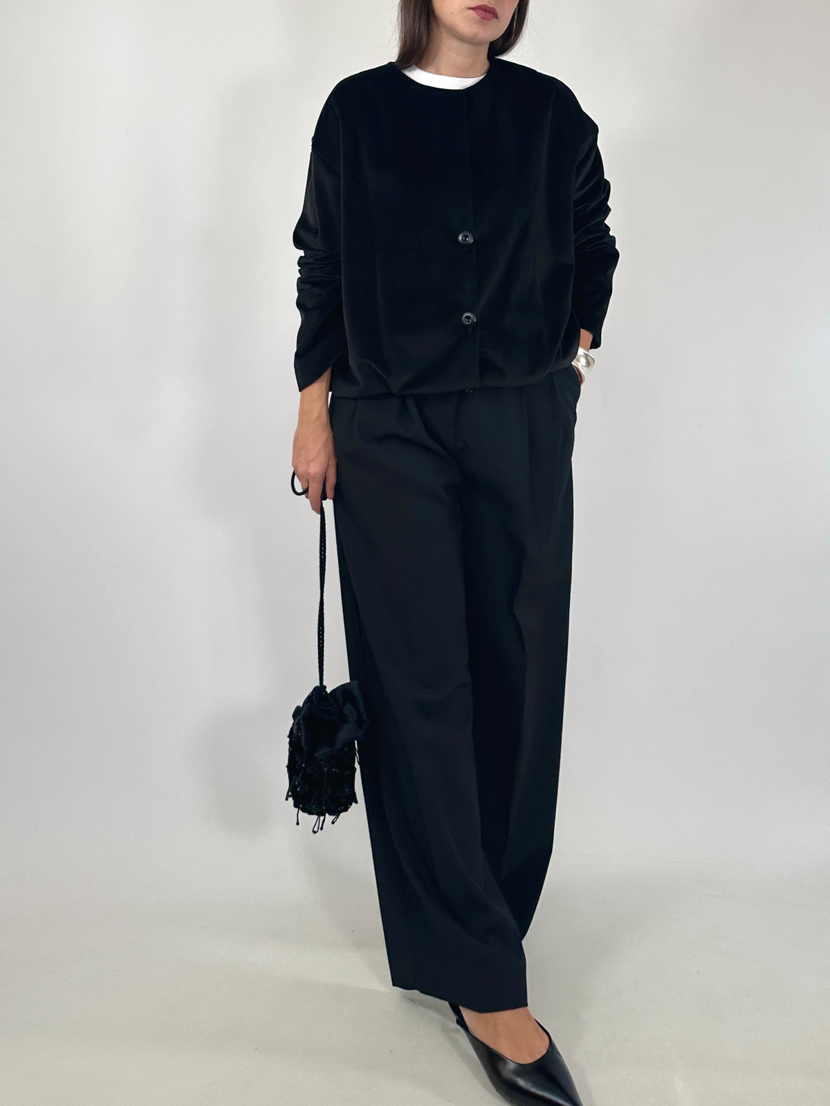 Tailored Black Velvet Bomber