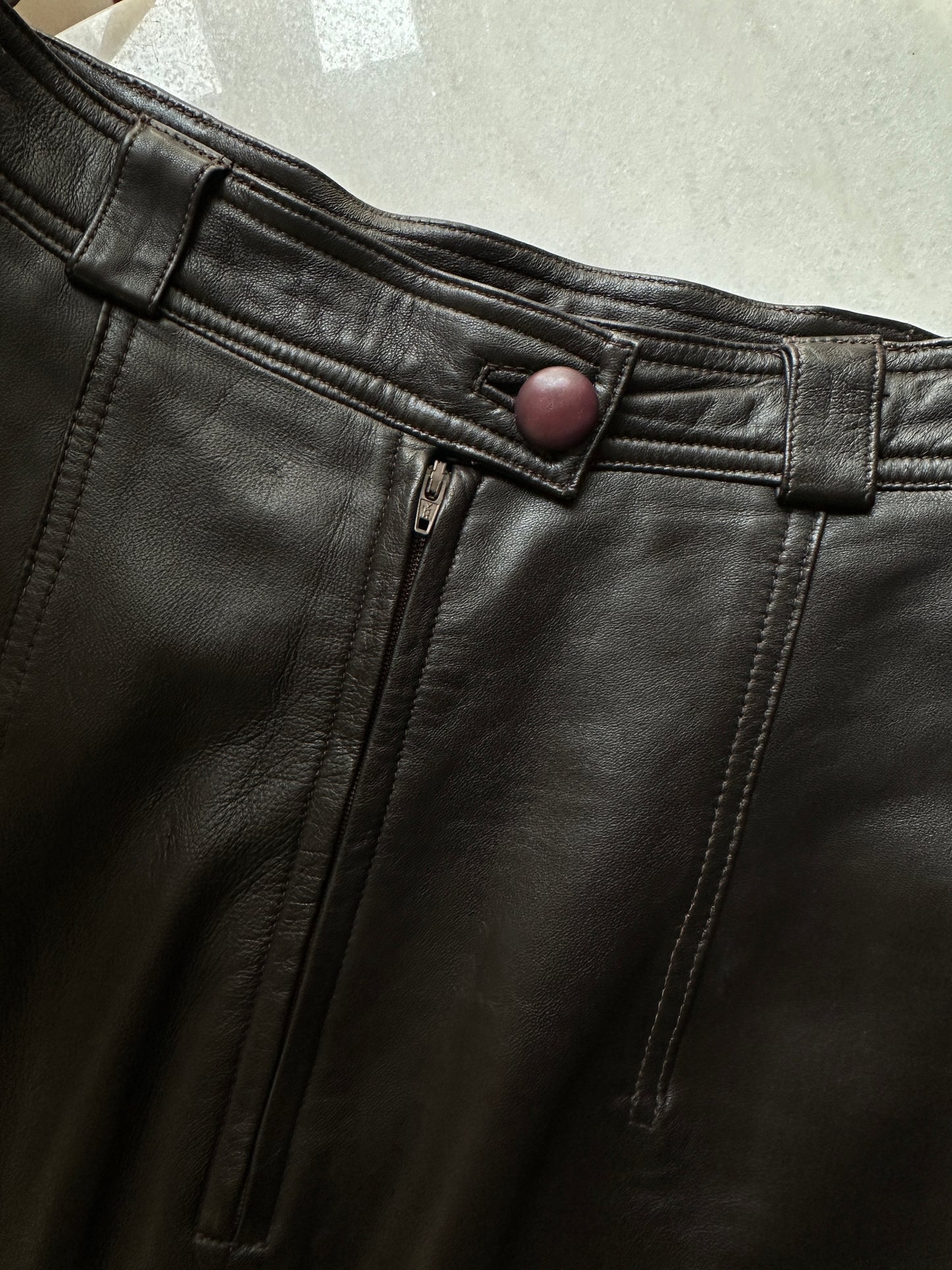 Brown soft leather pencil skirt