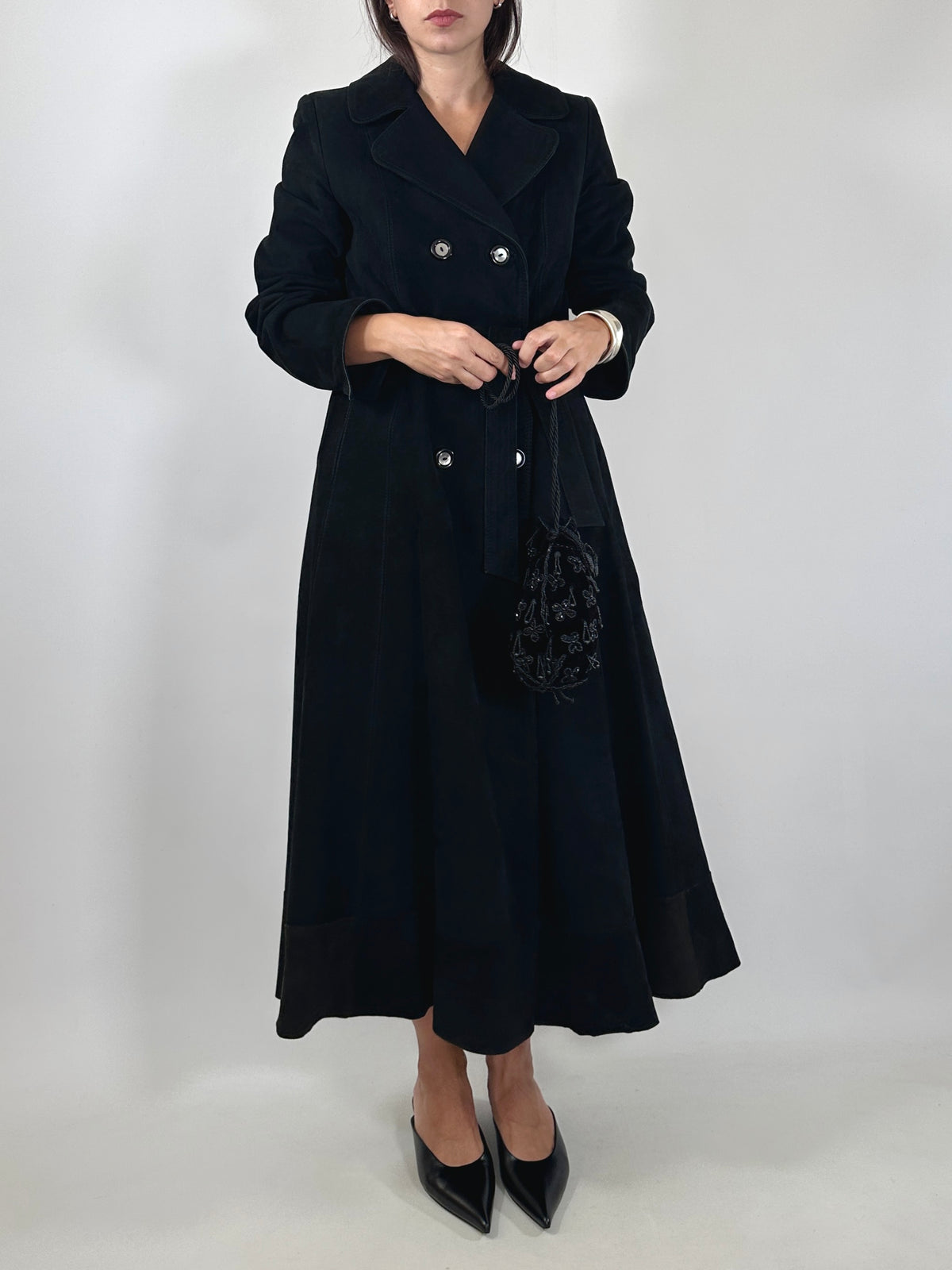 Suede Leather Belted Trench Coat