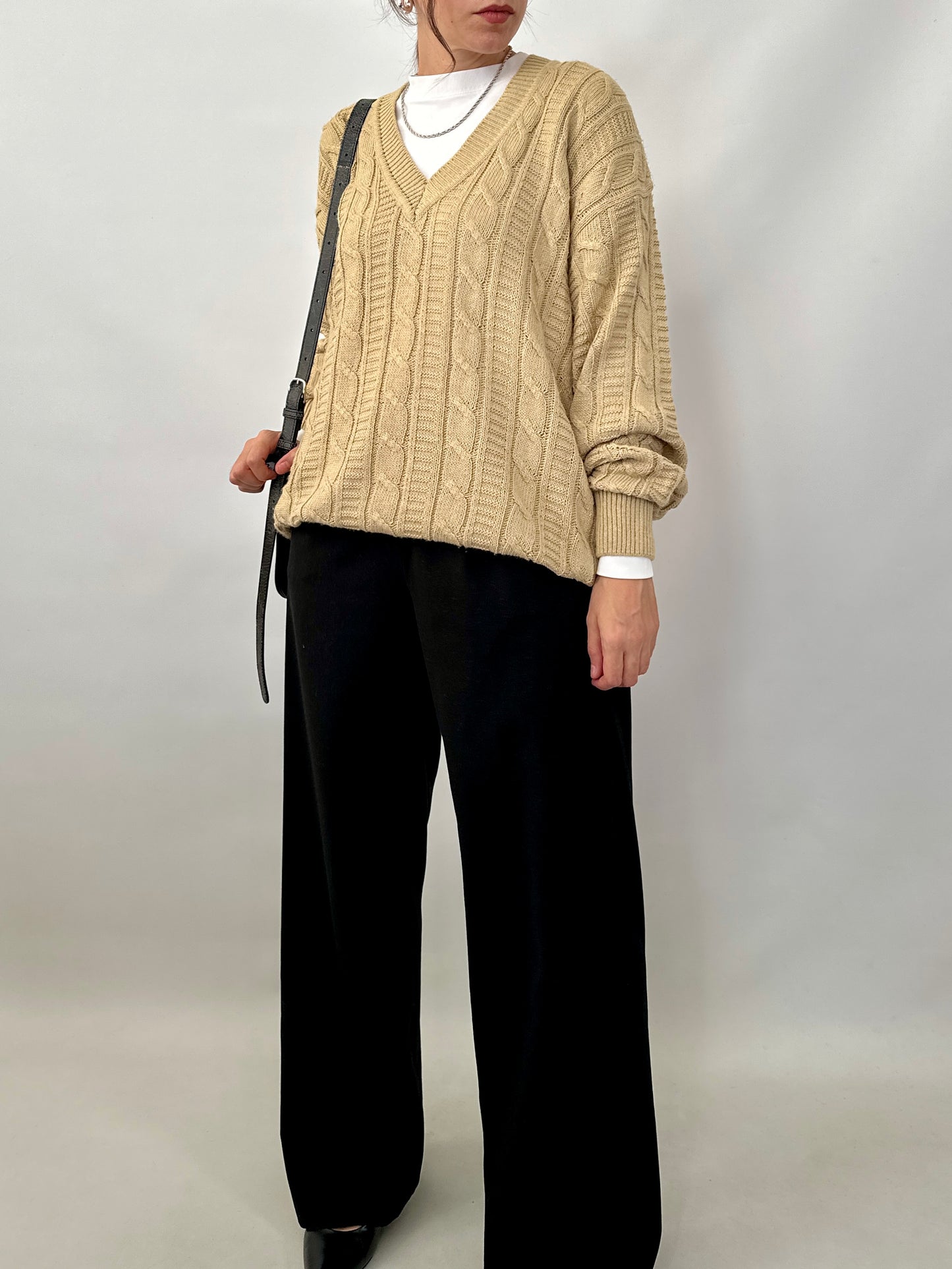 Cable-knit oversized cotton sweater