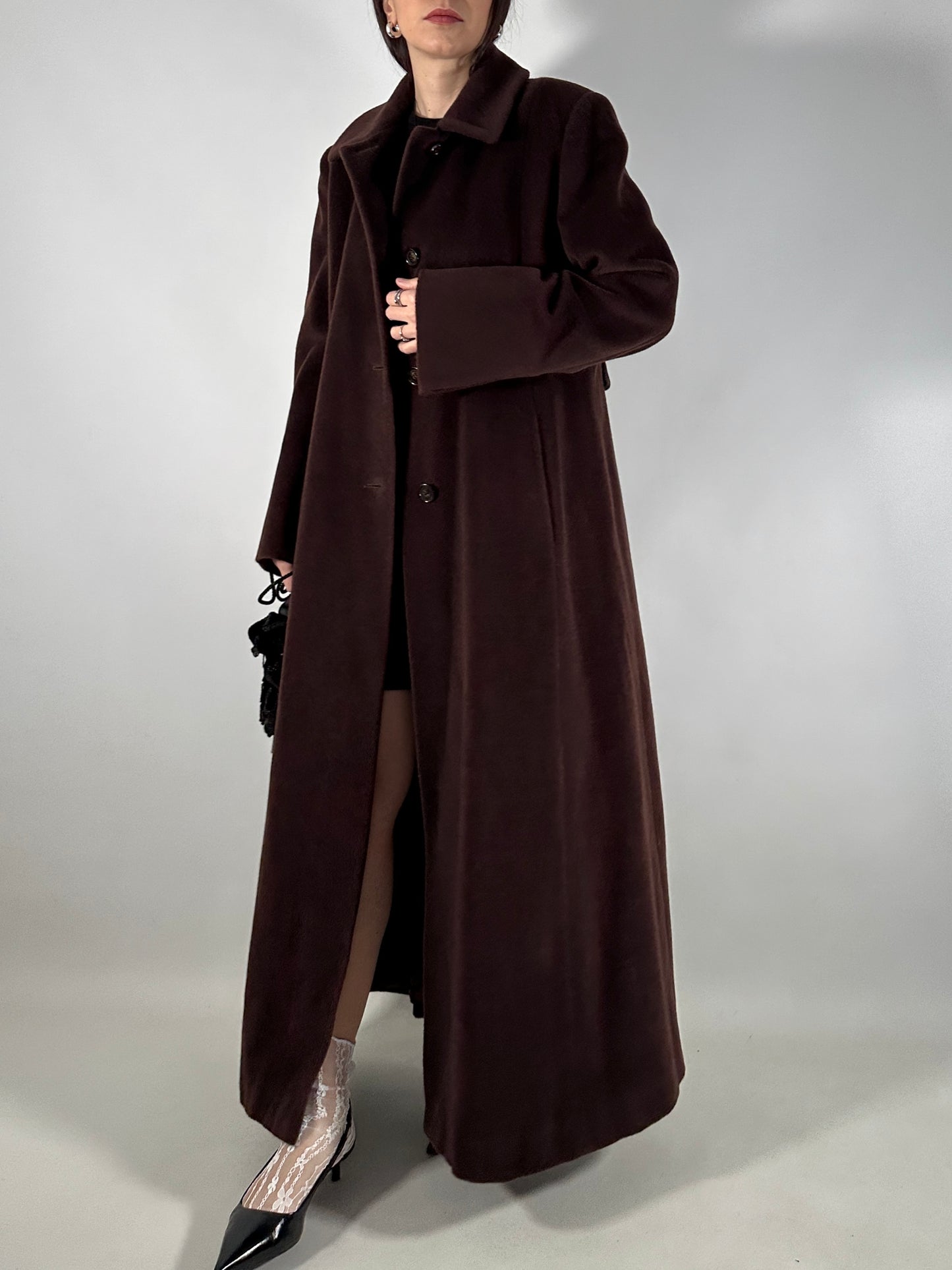 Vintage Extra Long Brown Piacenza Wool Coat