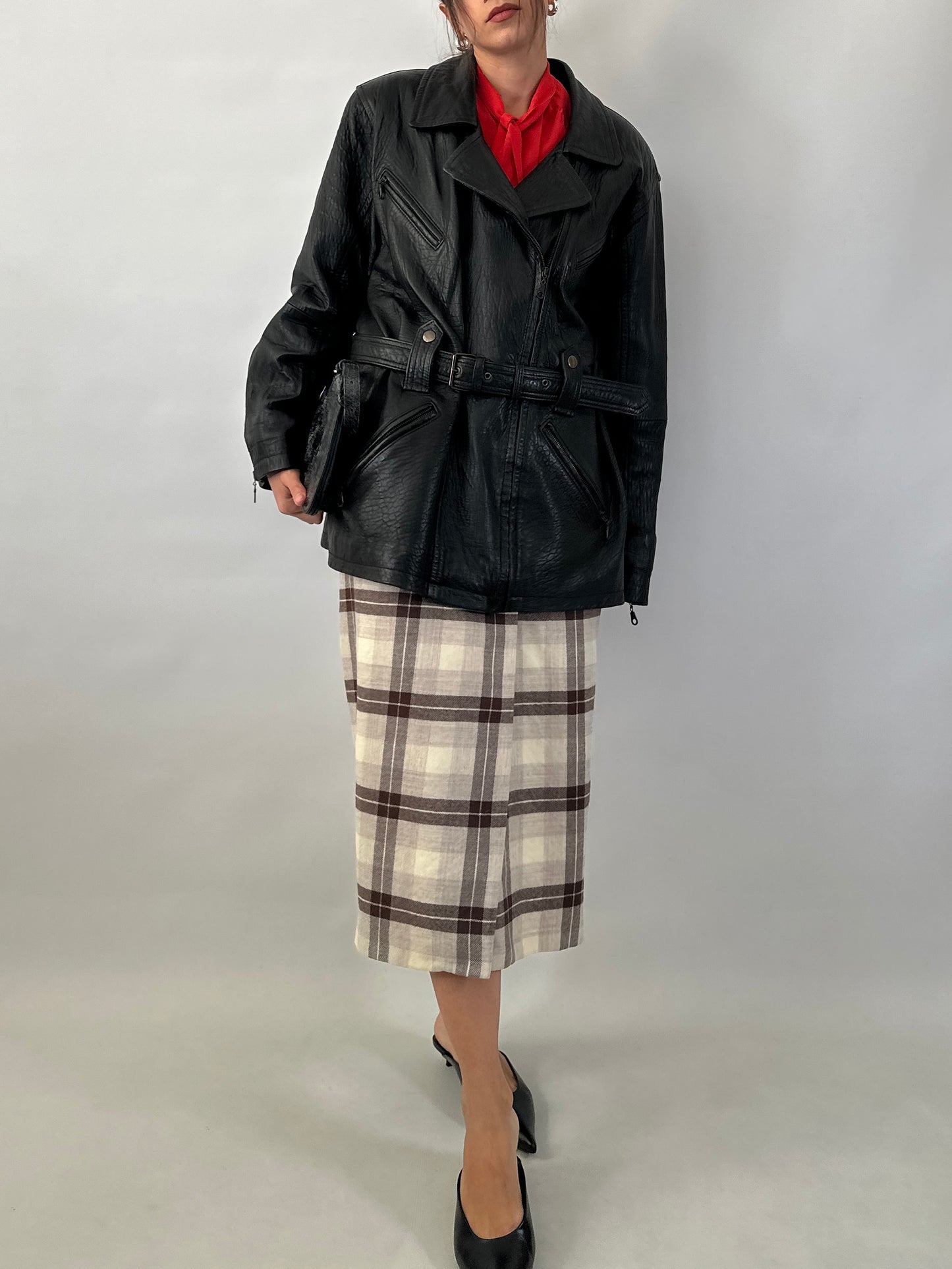 Vintage belted soft leather jacket