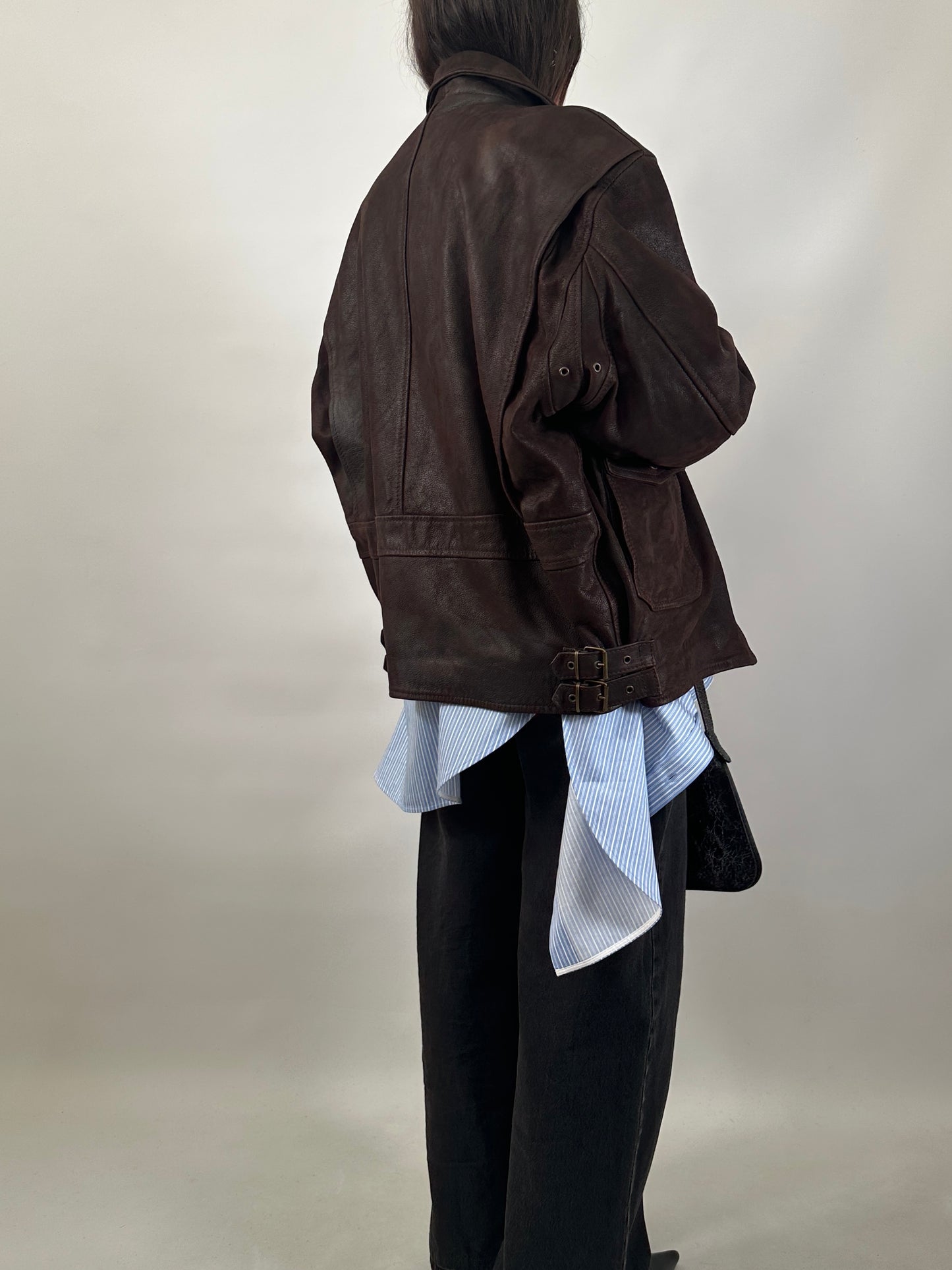 Oversized Leather Jacket with Fleece Lining