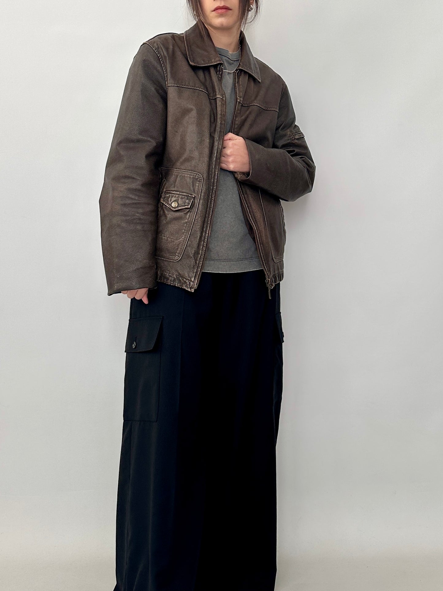 Genuine leather distressed jacket