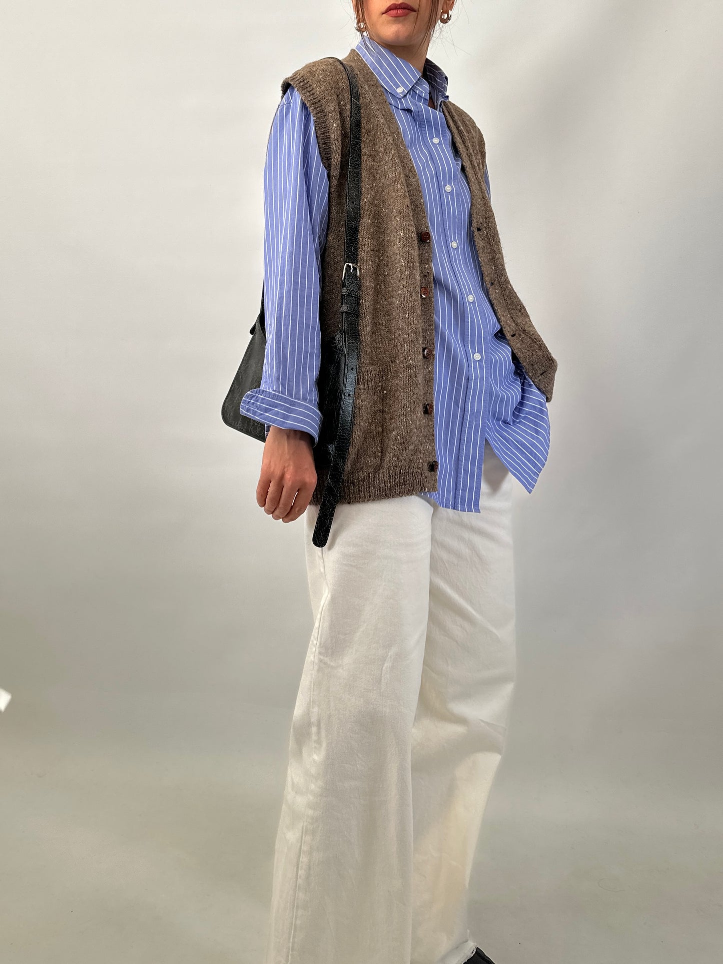 Button-front brown sweater vest