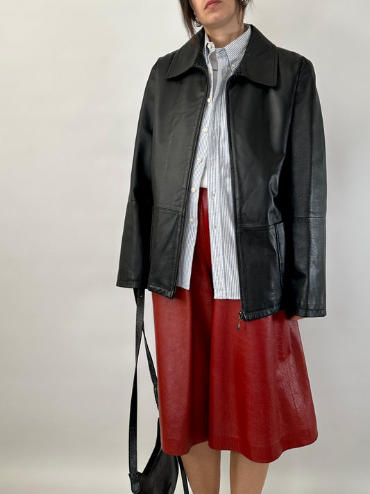 Black leather zip-up jacket
