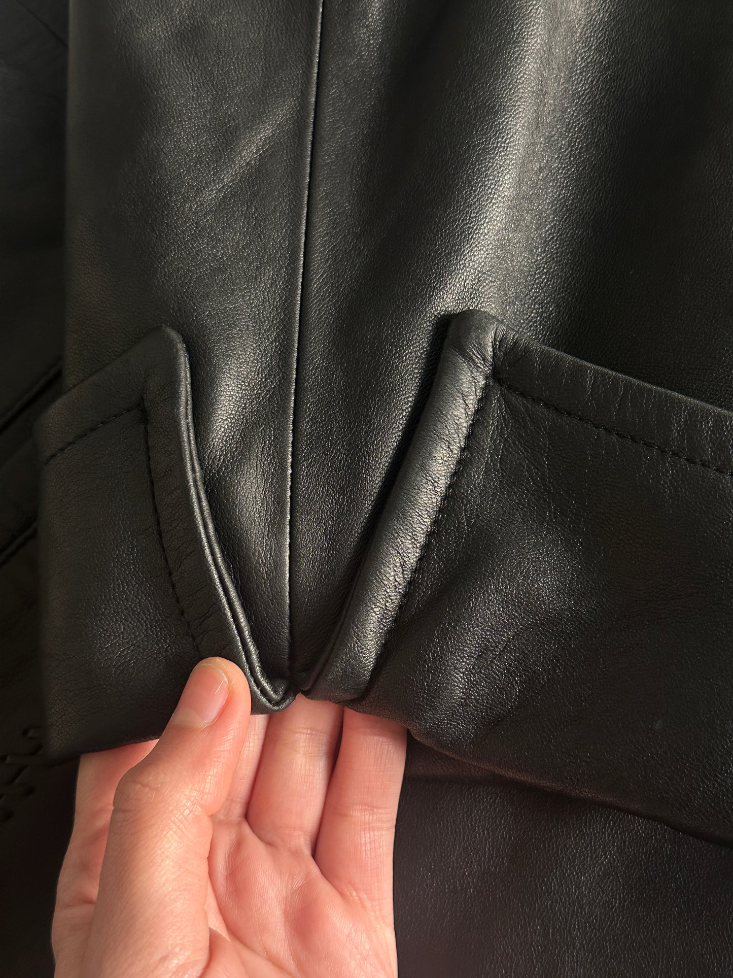 Soft Leather Nappa Coat with Whipstitch Details