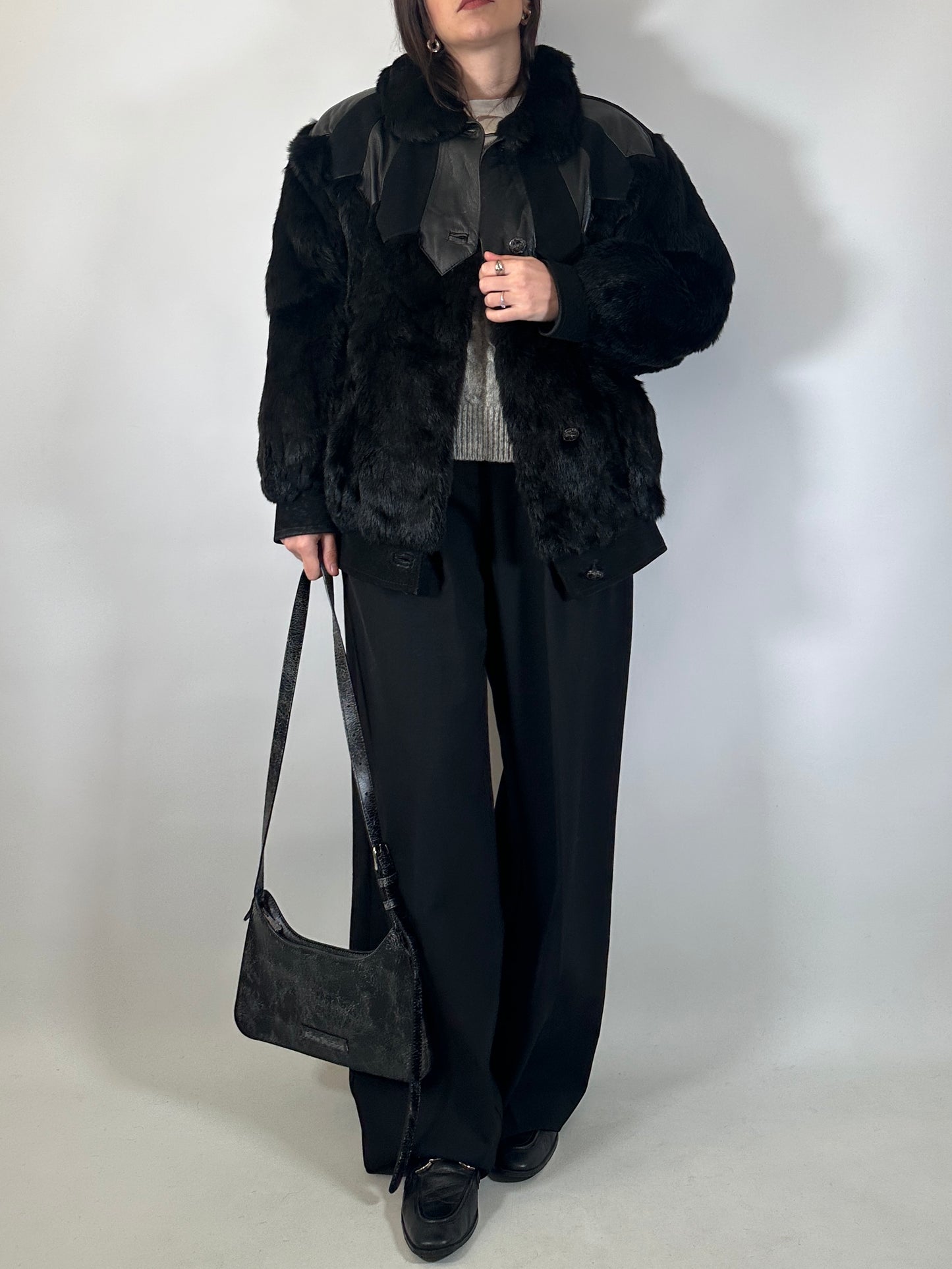 Vintage Fur & Leather Panel Jacket