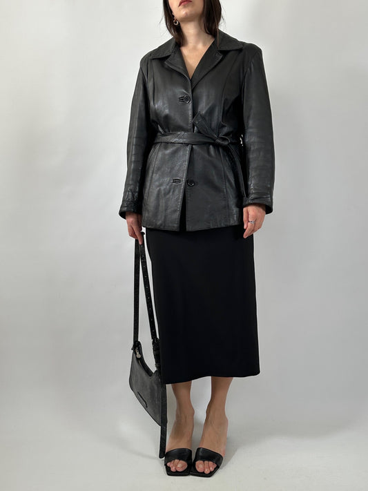 Soft Nappa Leather Belted Jacket