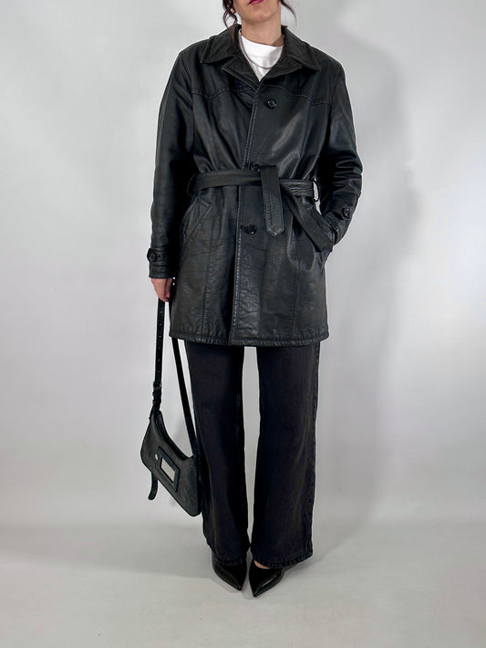 Short leather trench coat