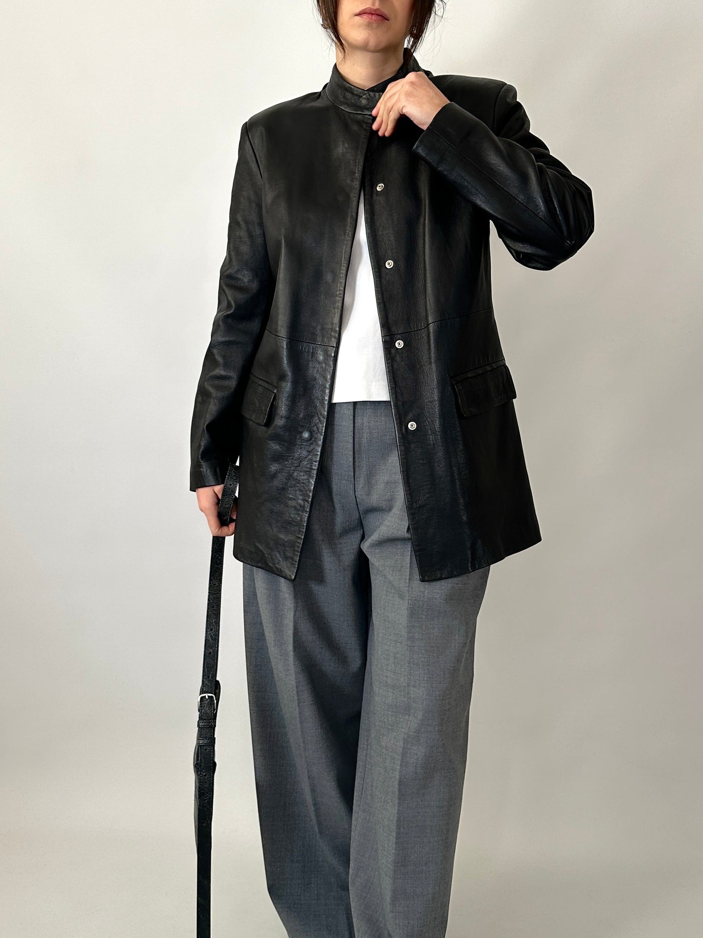 Minimal 90s genuine leather jacket