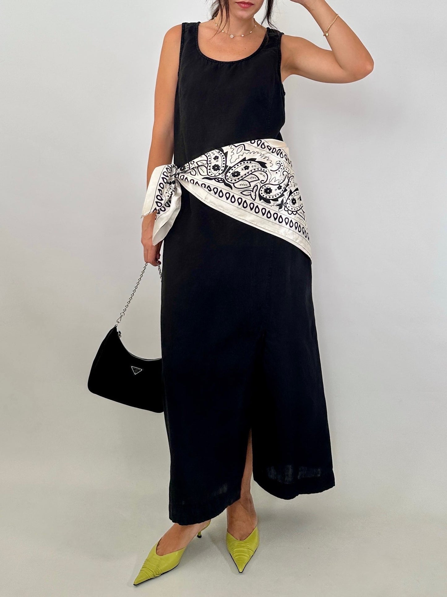 Pure linen maxi black dress