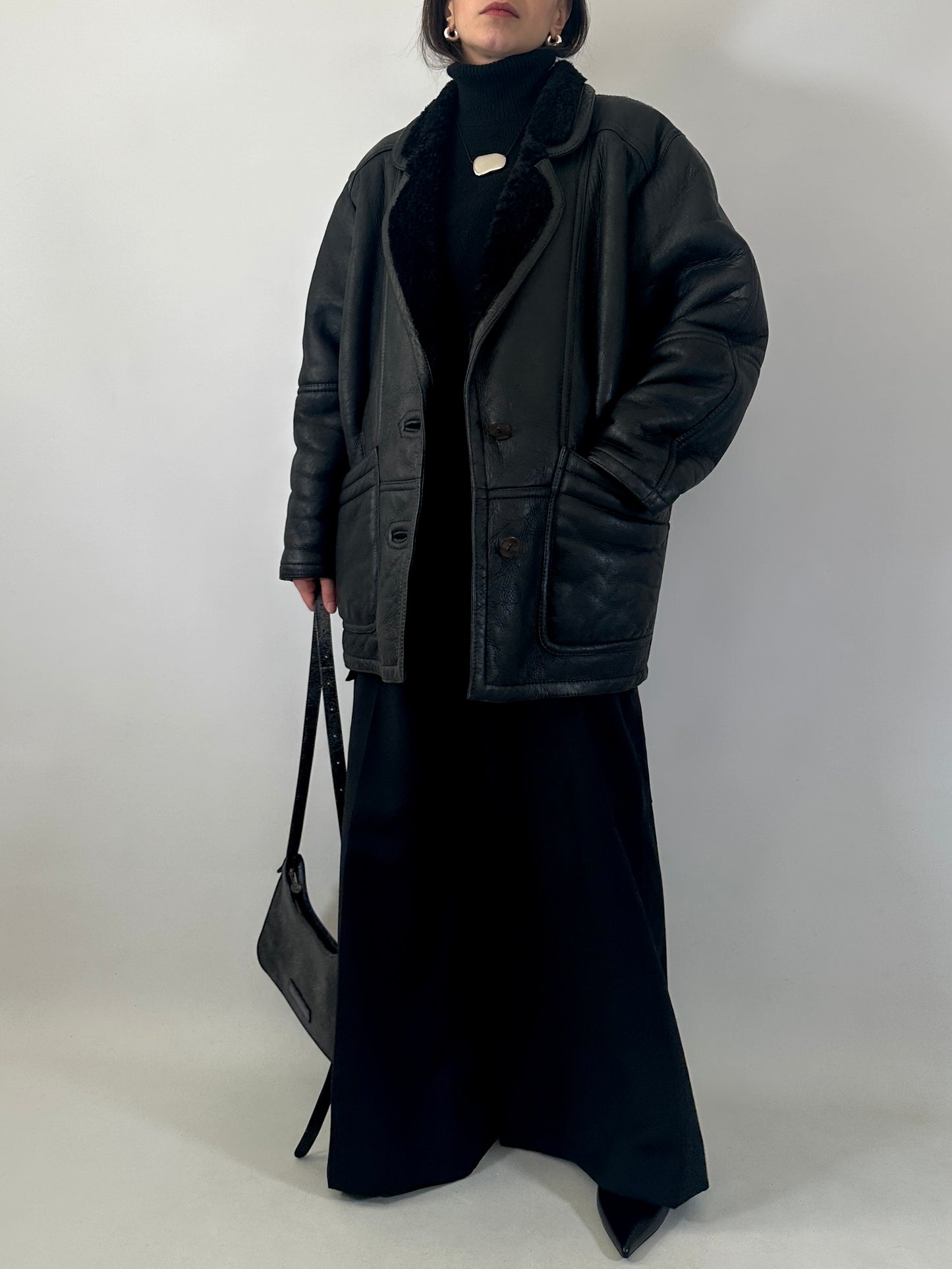 Vintage black shearling coat