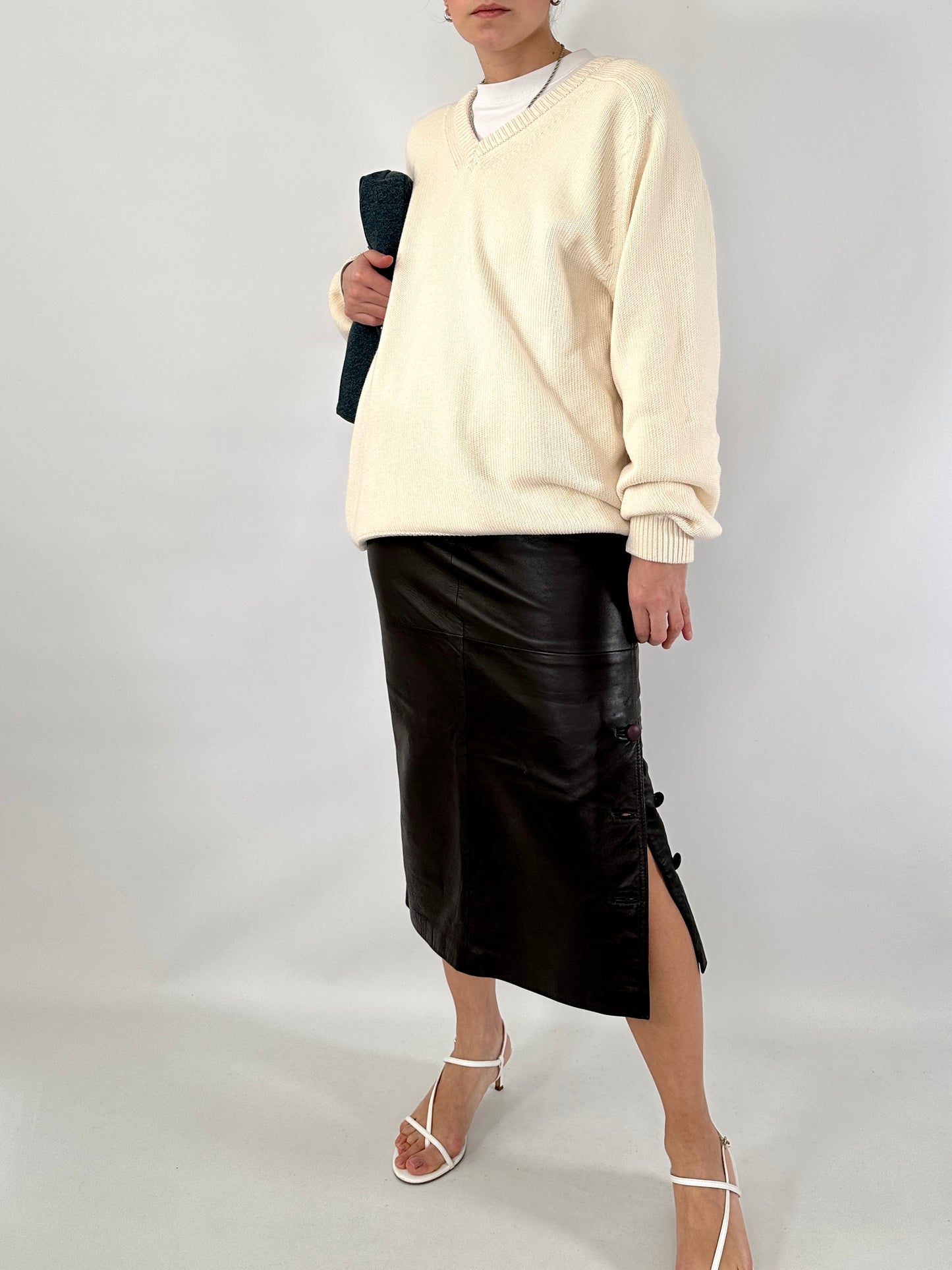Brown soft leather pencil skirt