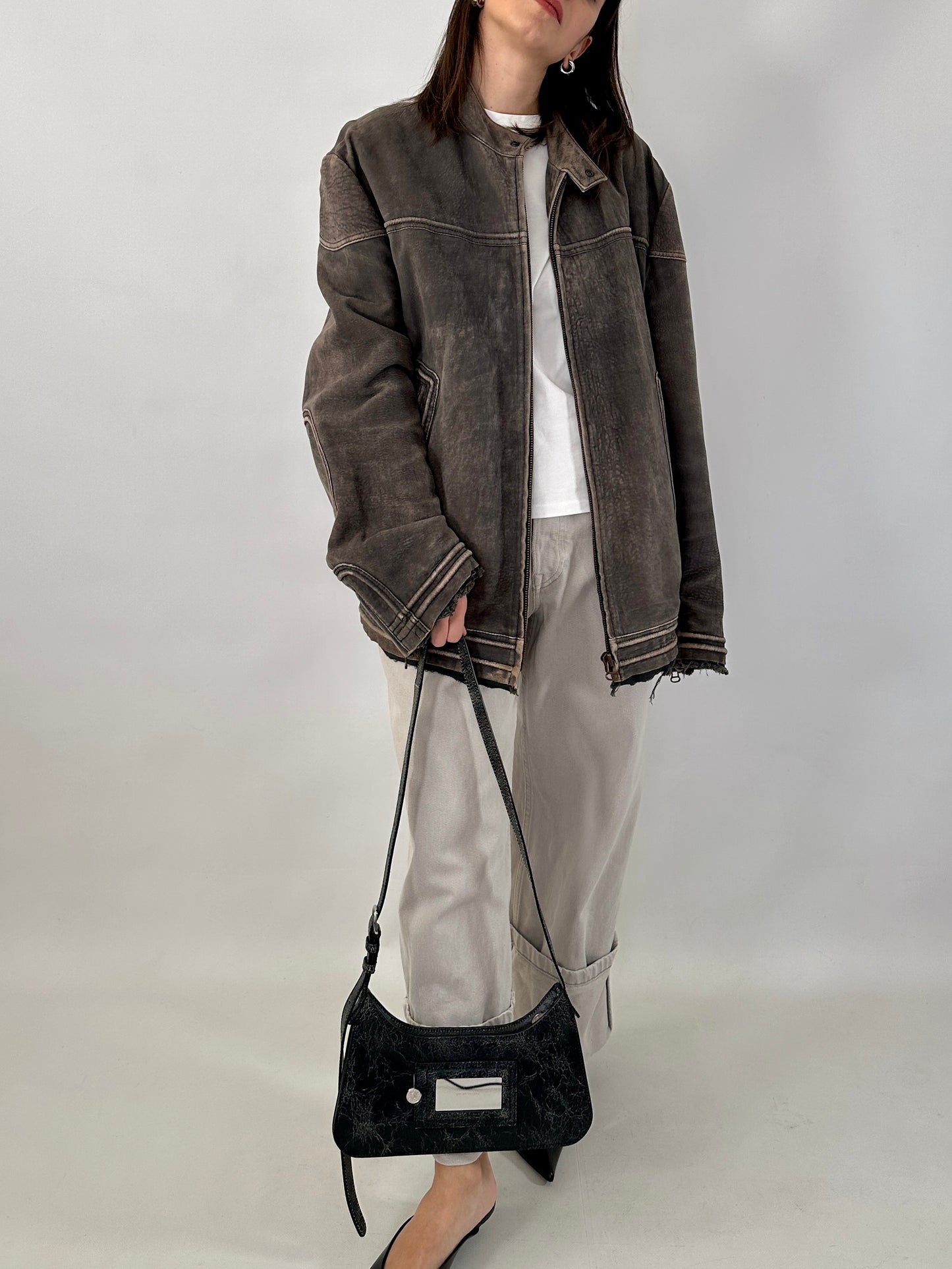 Boss distressed leather racer jacket