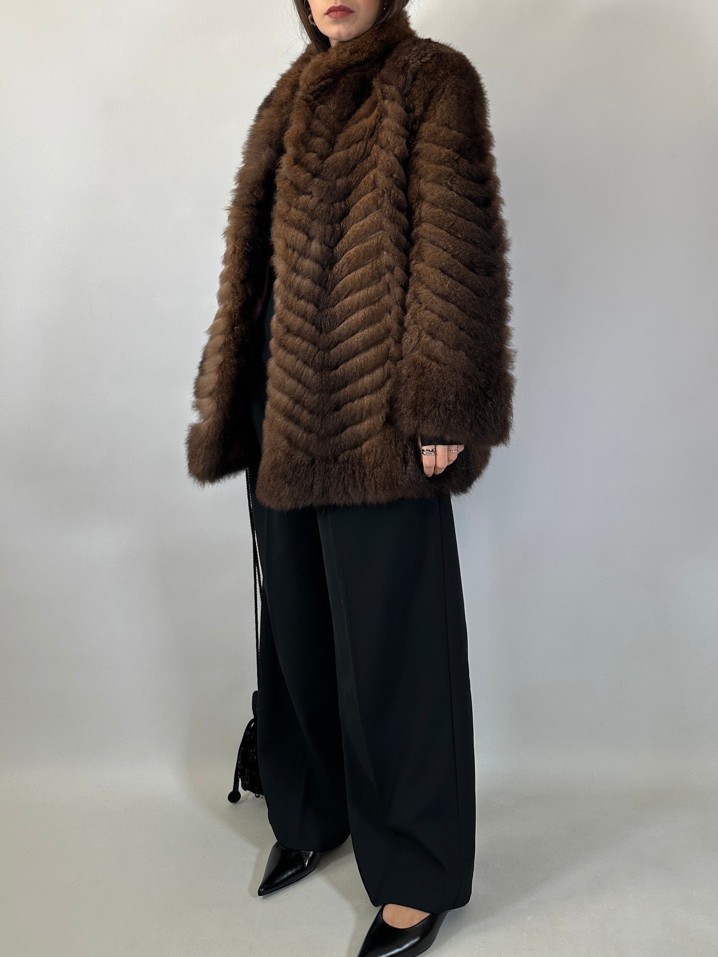 Vintage Chevron Fur Coat