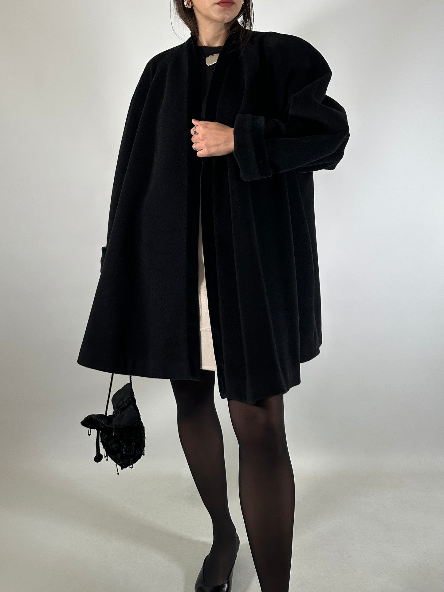 Vintage Ferré Wrap-Style Black Coat