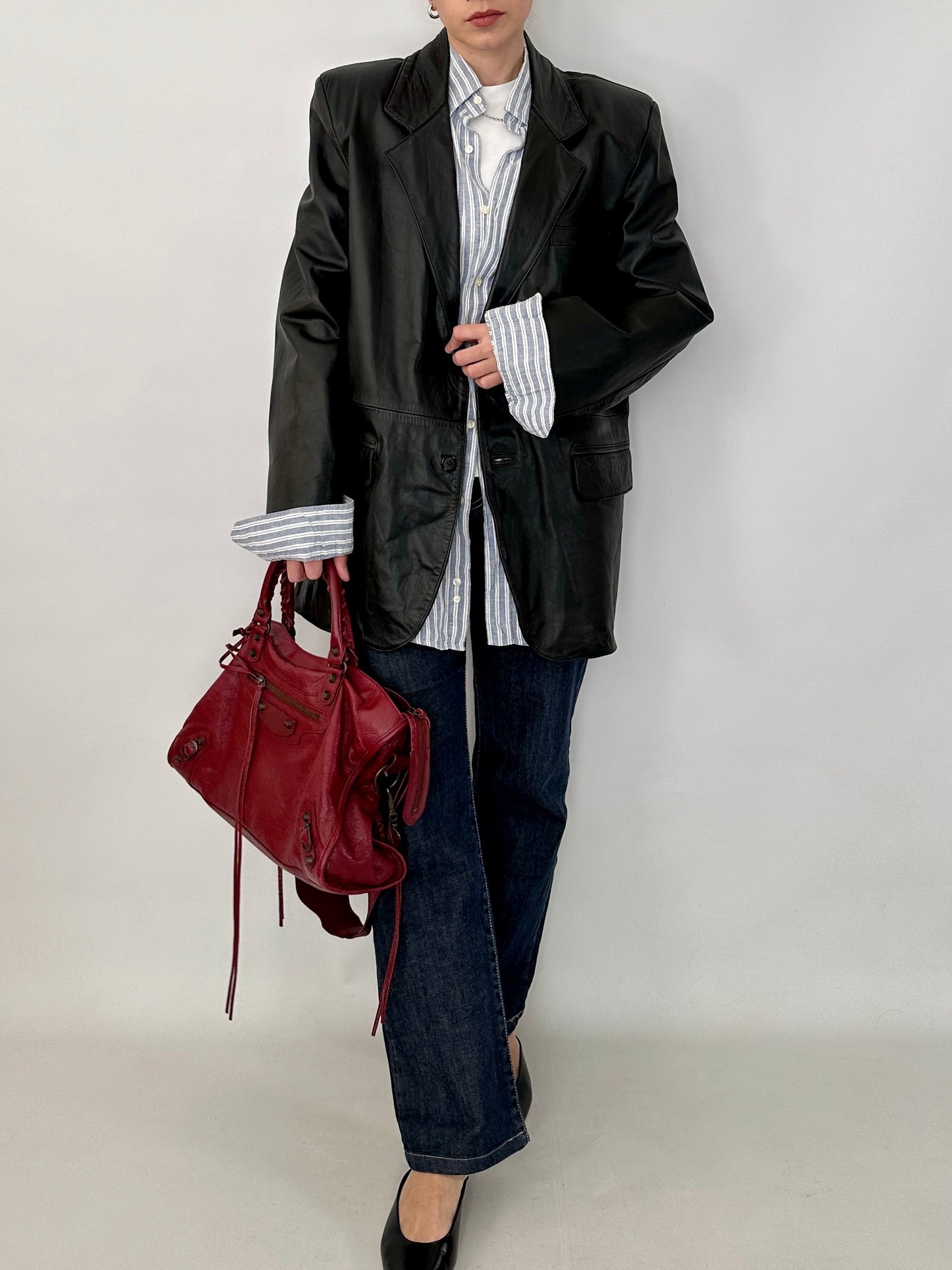 Genuine leather vintage black blazer