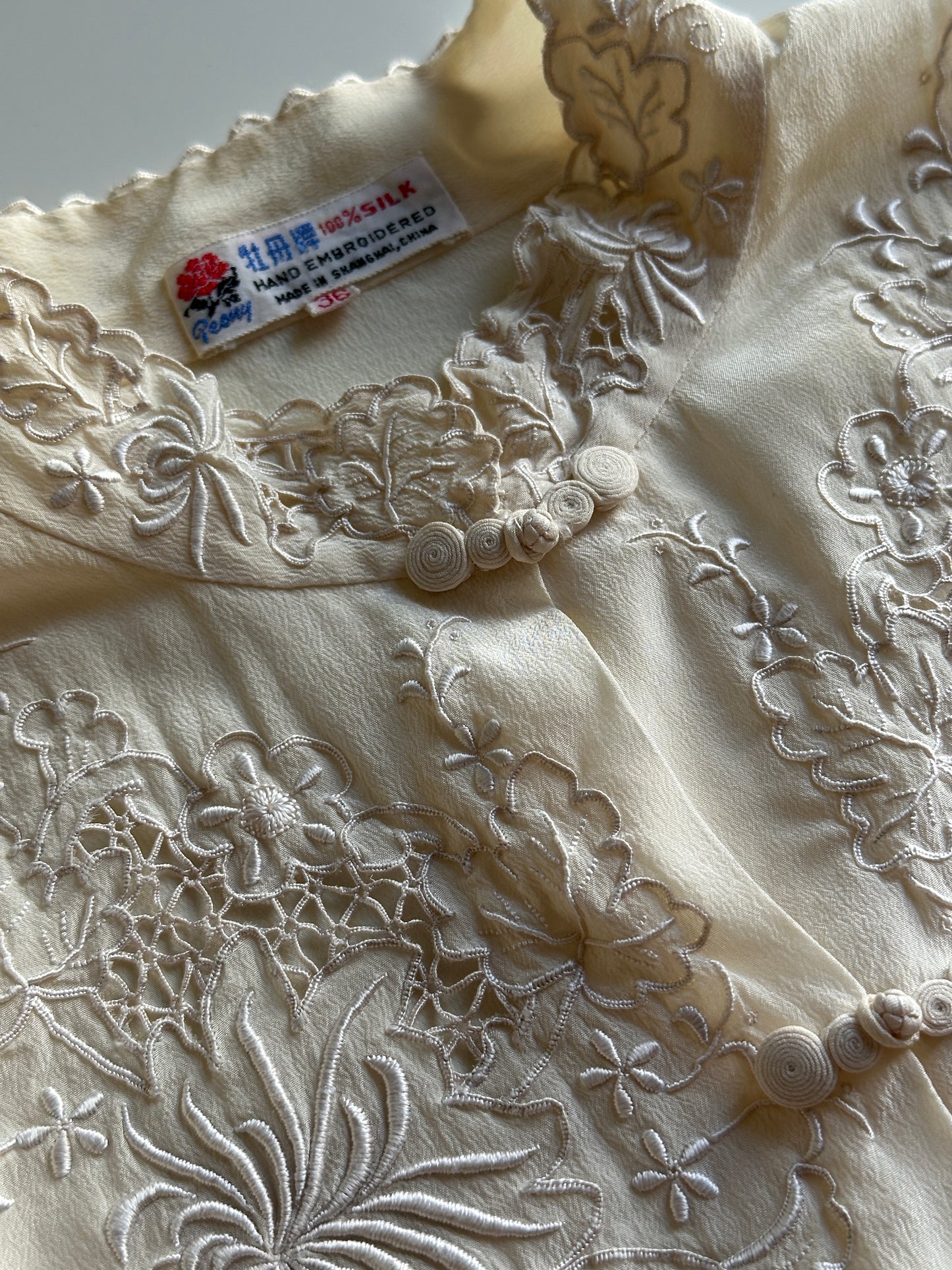 Hand-Embroidered Vintage Silk Blouse