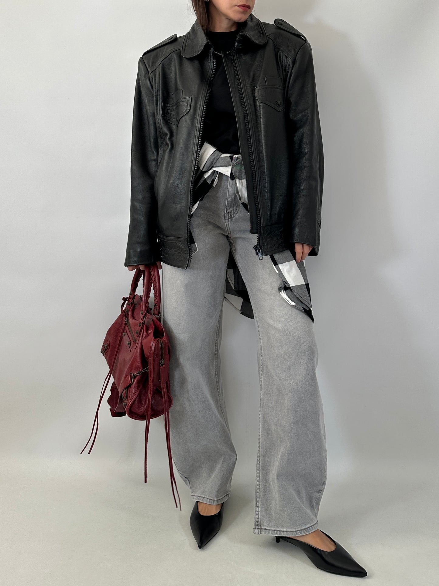 Vintage leather bomber with removable inner vest