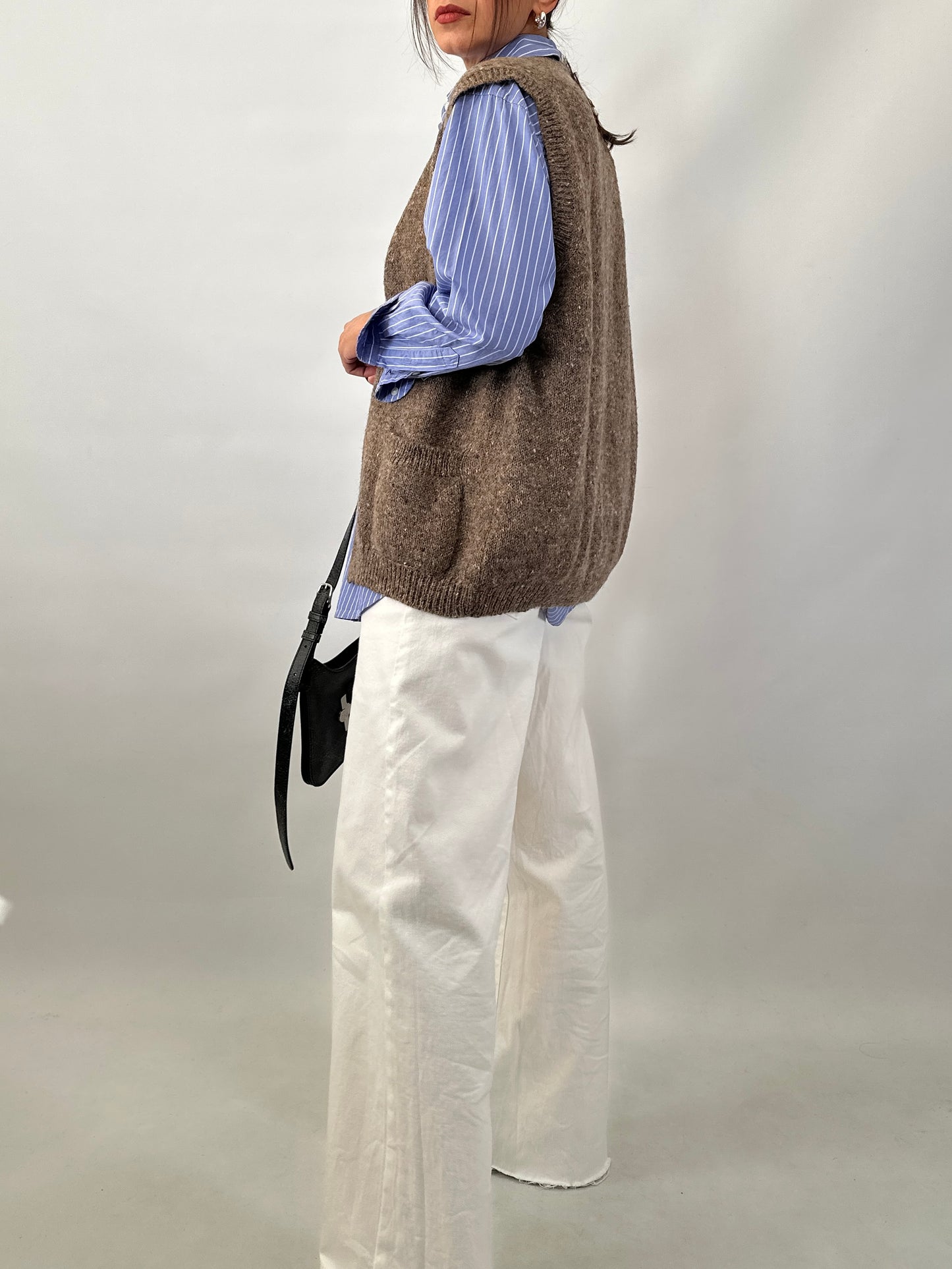 Button-front brown sweater vest