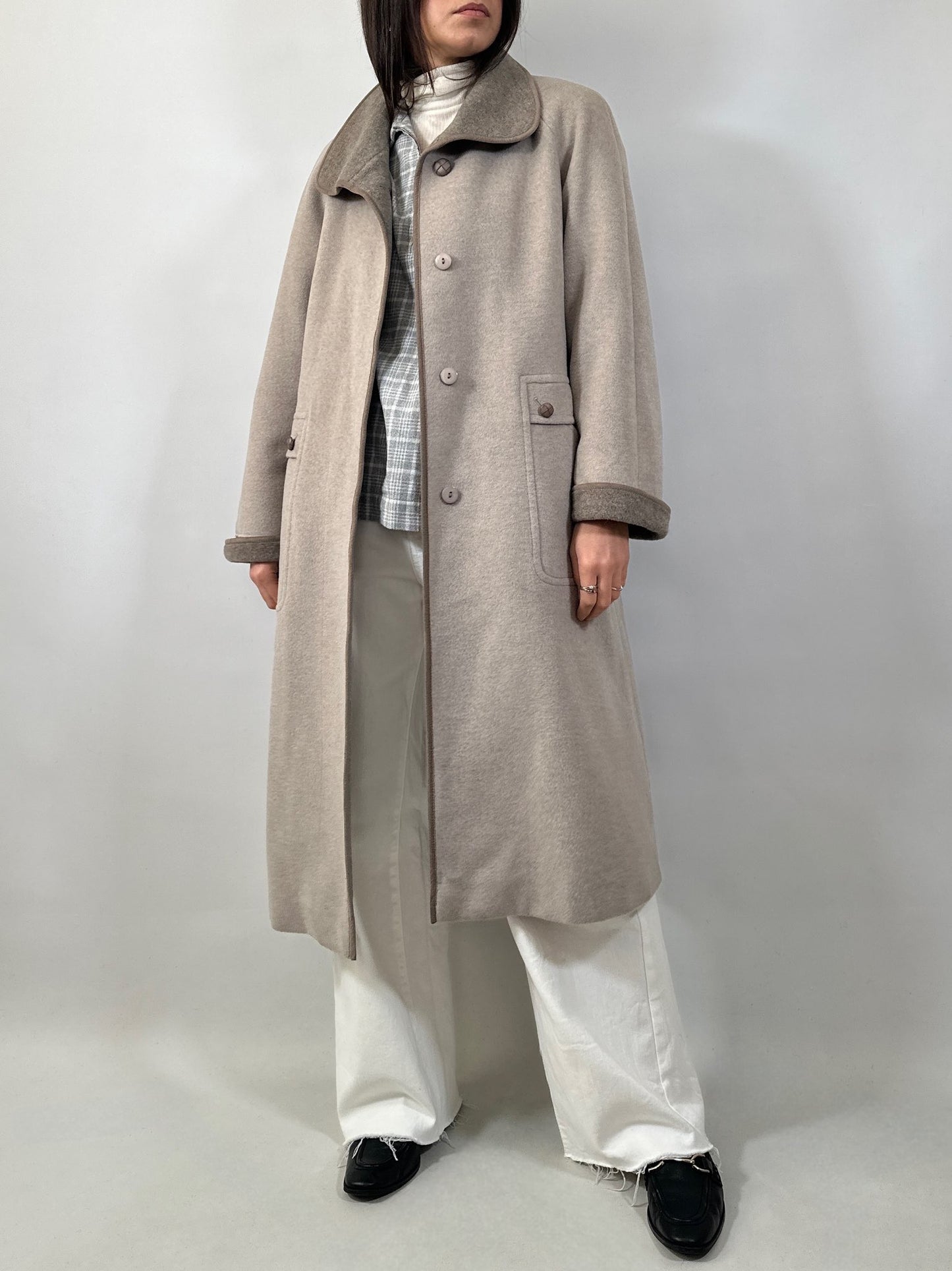 Vintage Wool & Cashmere Coat with Contrast Collar & Cuffs