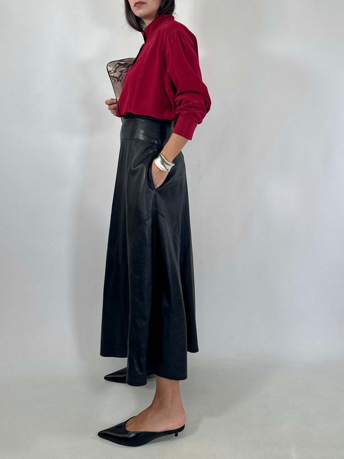 Vintage Black Leather Maxi Skirt