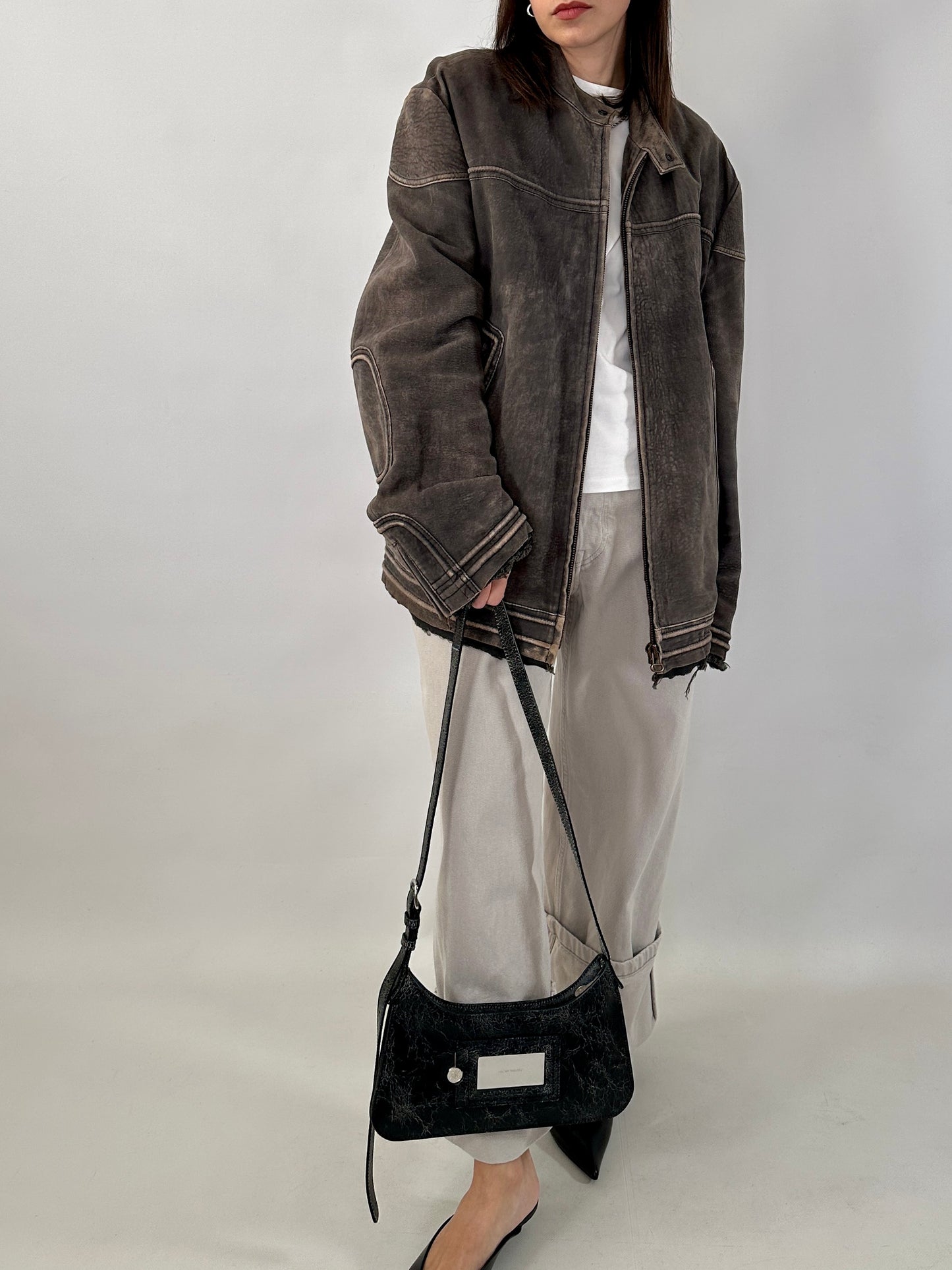 Boss distressed leather racer jacket