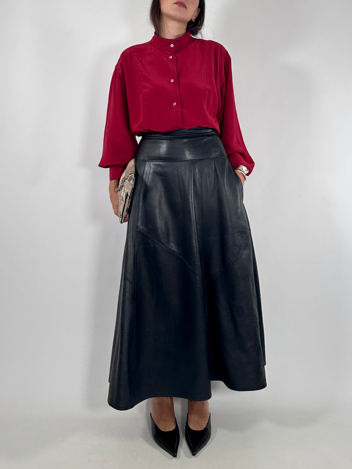 Vintage Black Leather Maxi Skirt