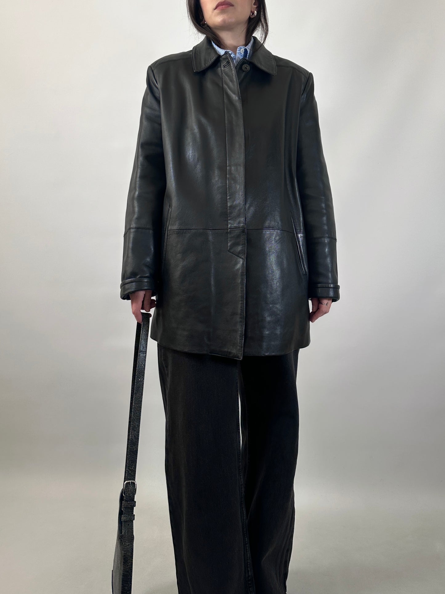 Minimal Black Leather Coat