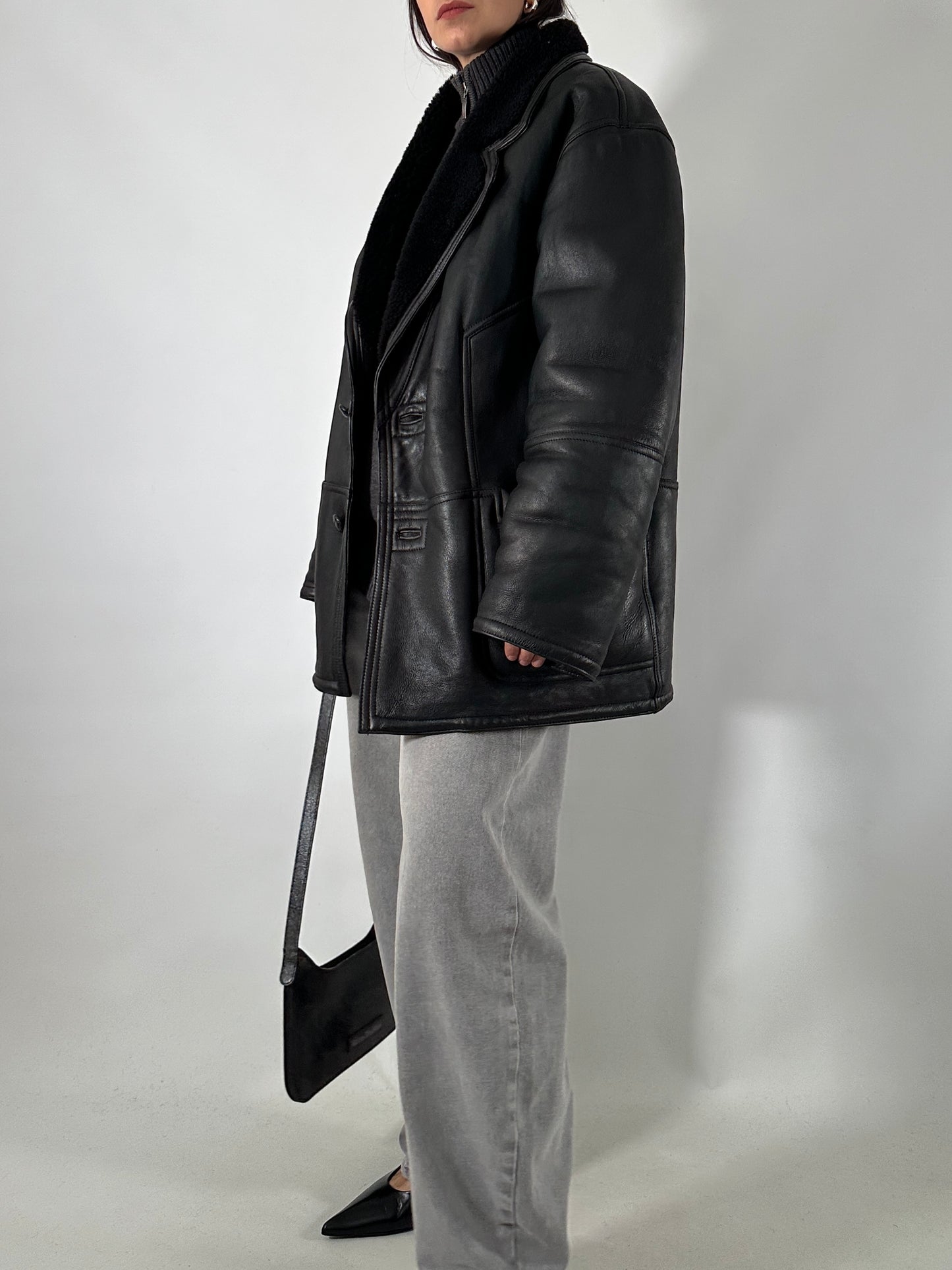 Vintage black shearling coat