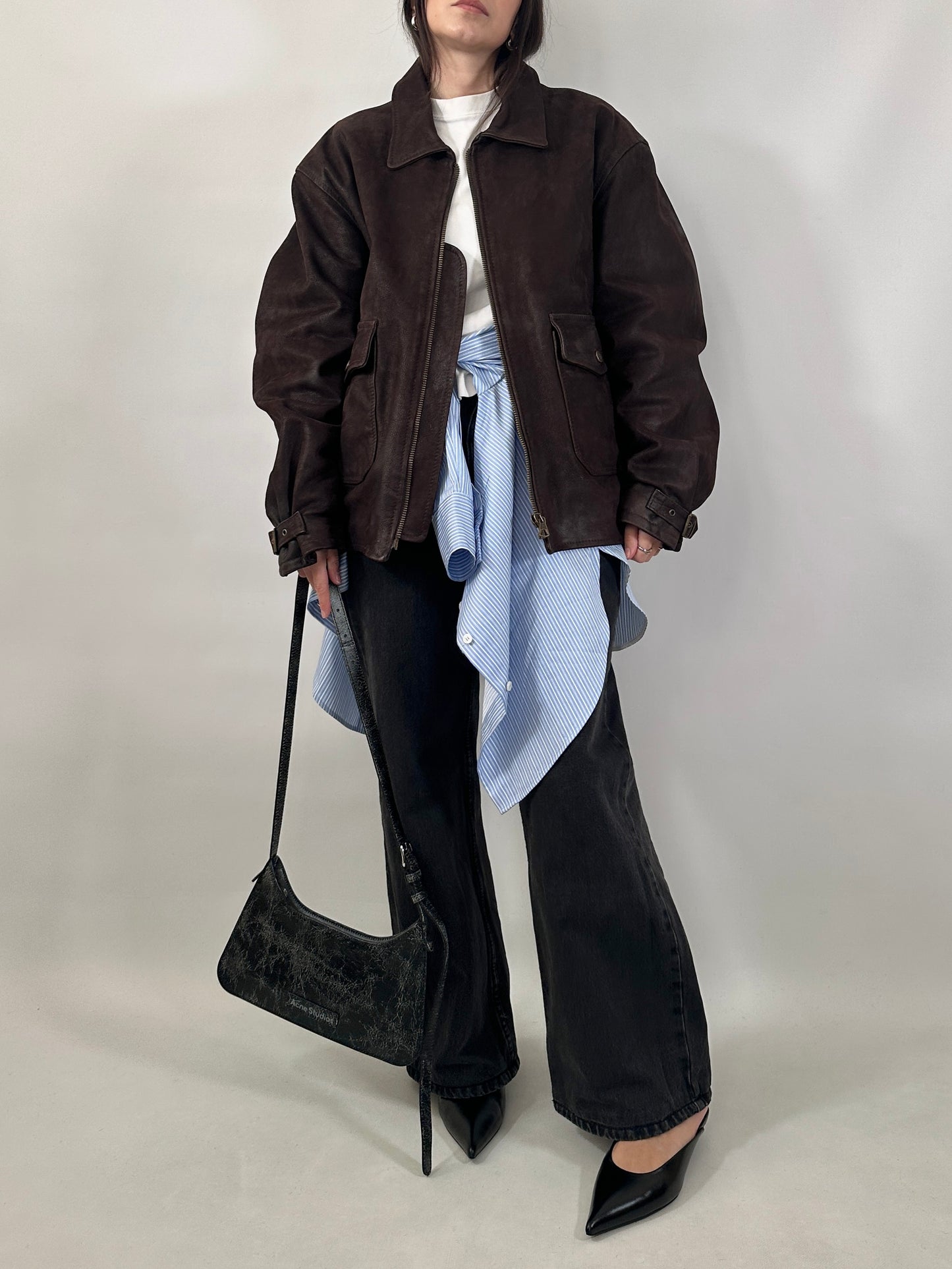 Oversized Leather Jacket with Fleece Lining
