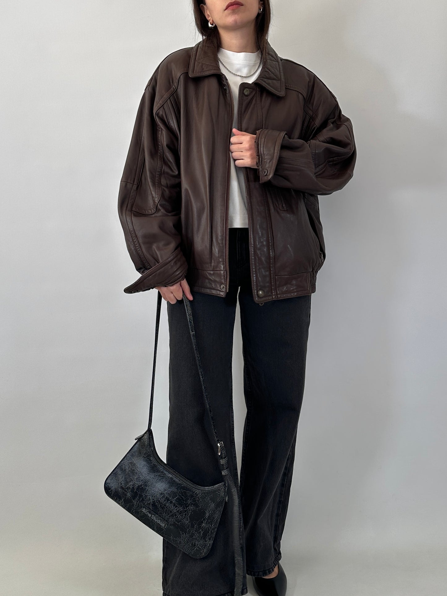 Soft leather brown bomber jacket