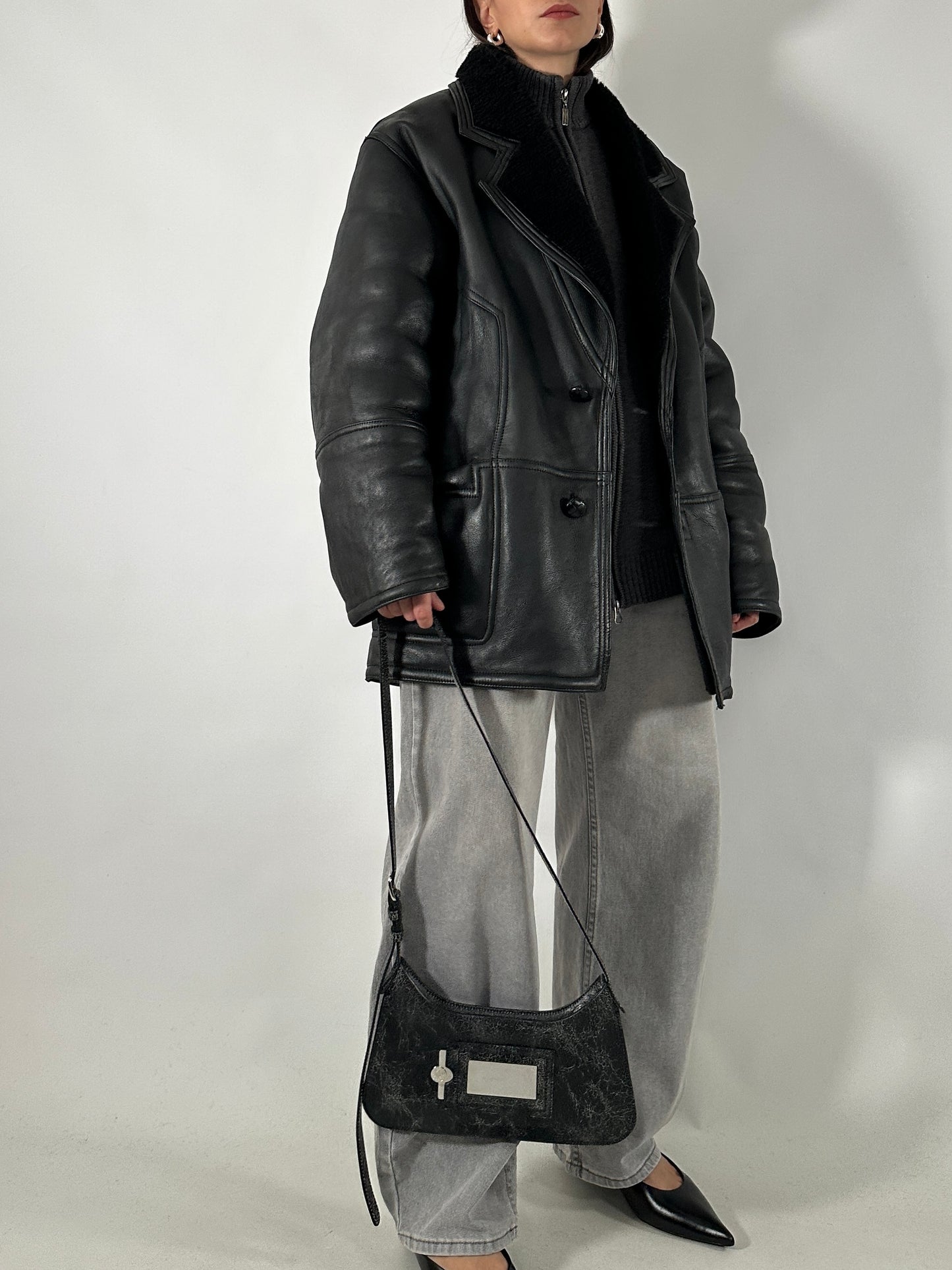 Vintage black shearling coat