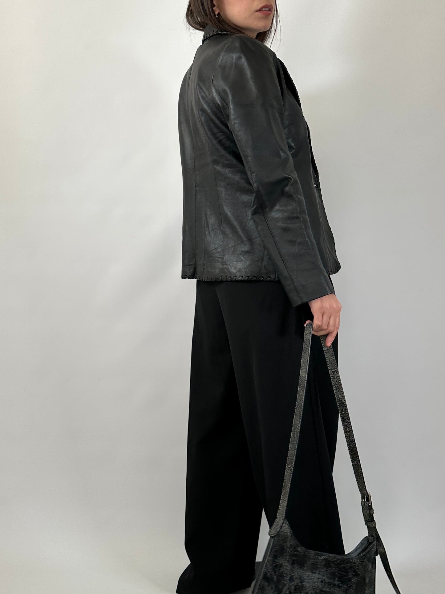 Vintage Stitched Slim Leather Blazer