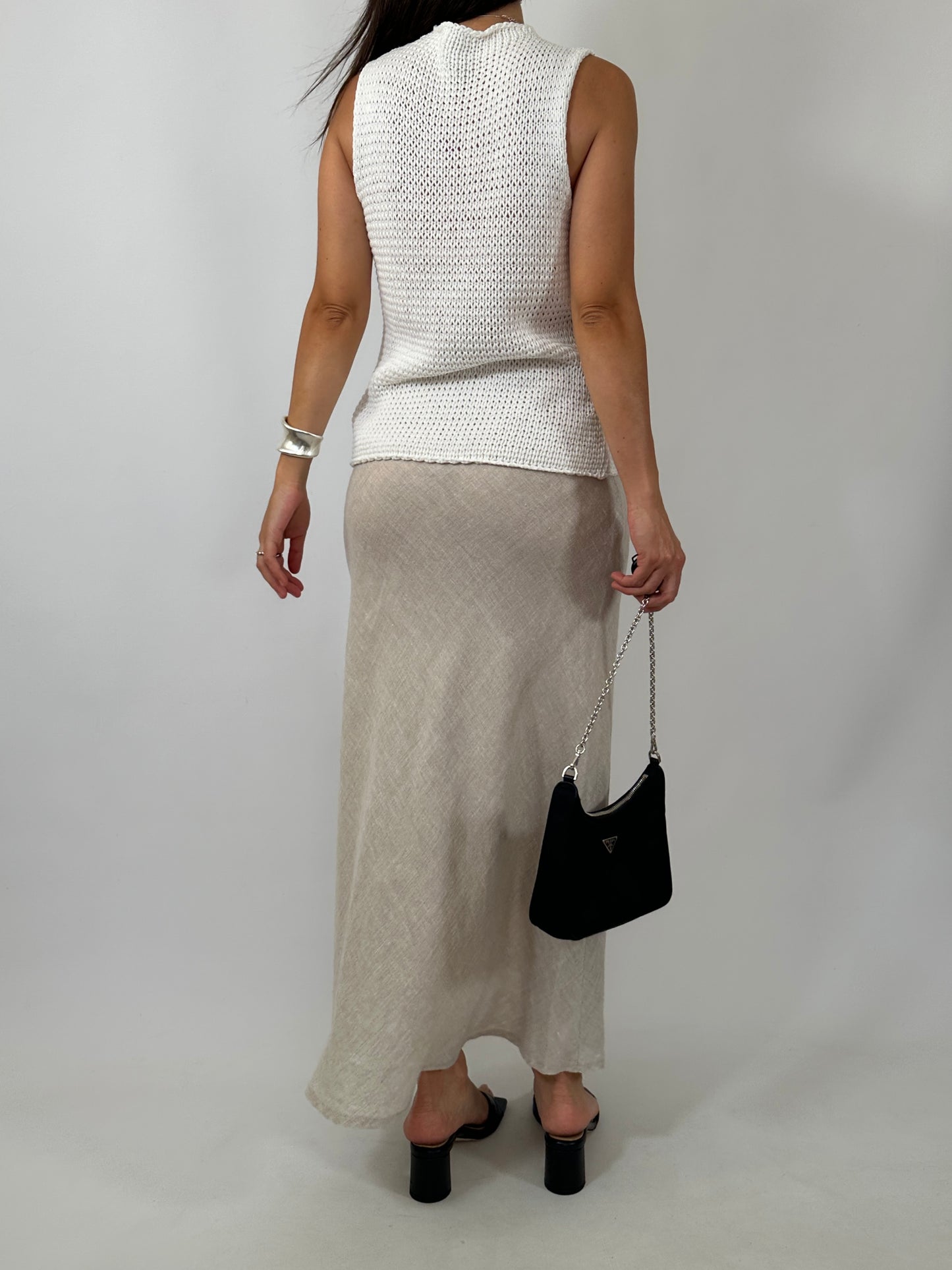 Linen Button-Detail Maxi Skirt