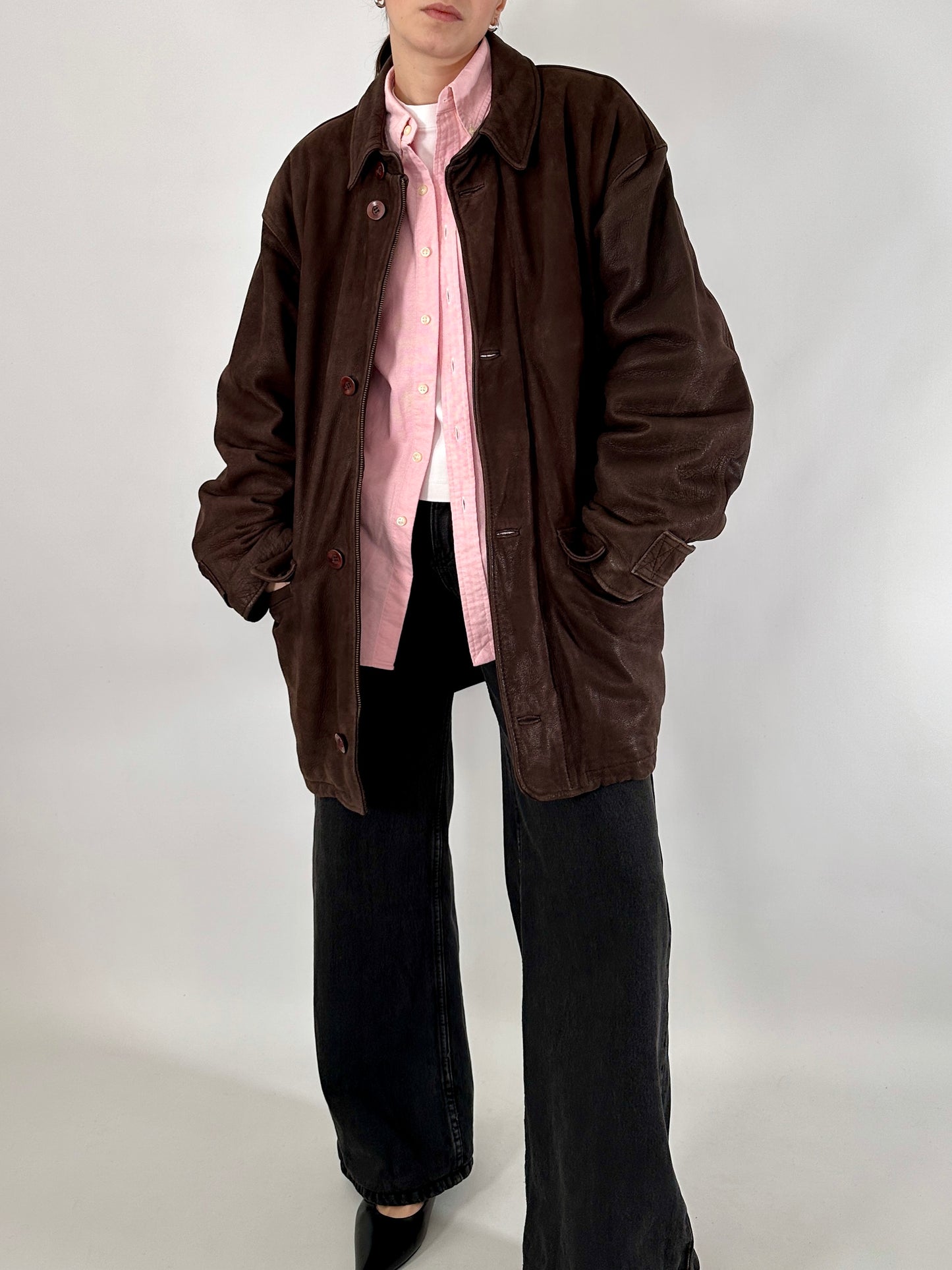 Chocolate nabuk leather jacket