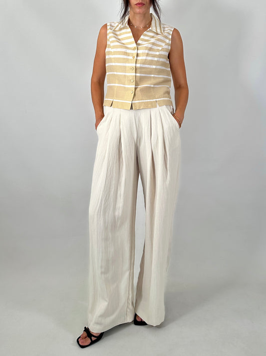 Striped linen blend crop shirt