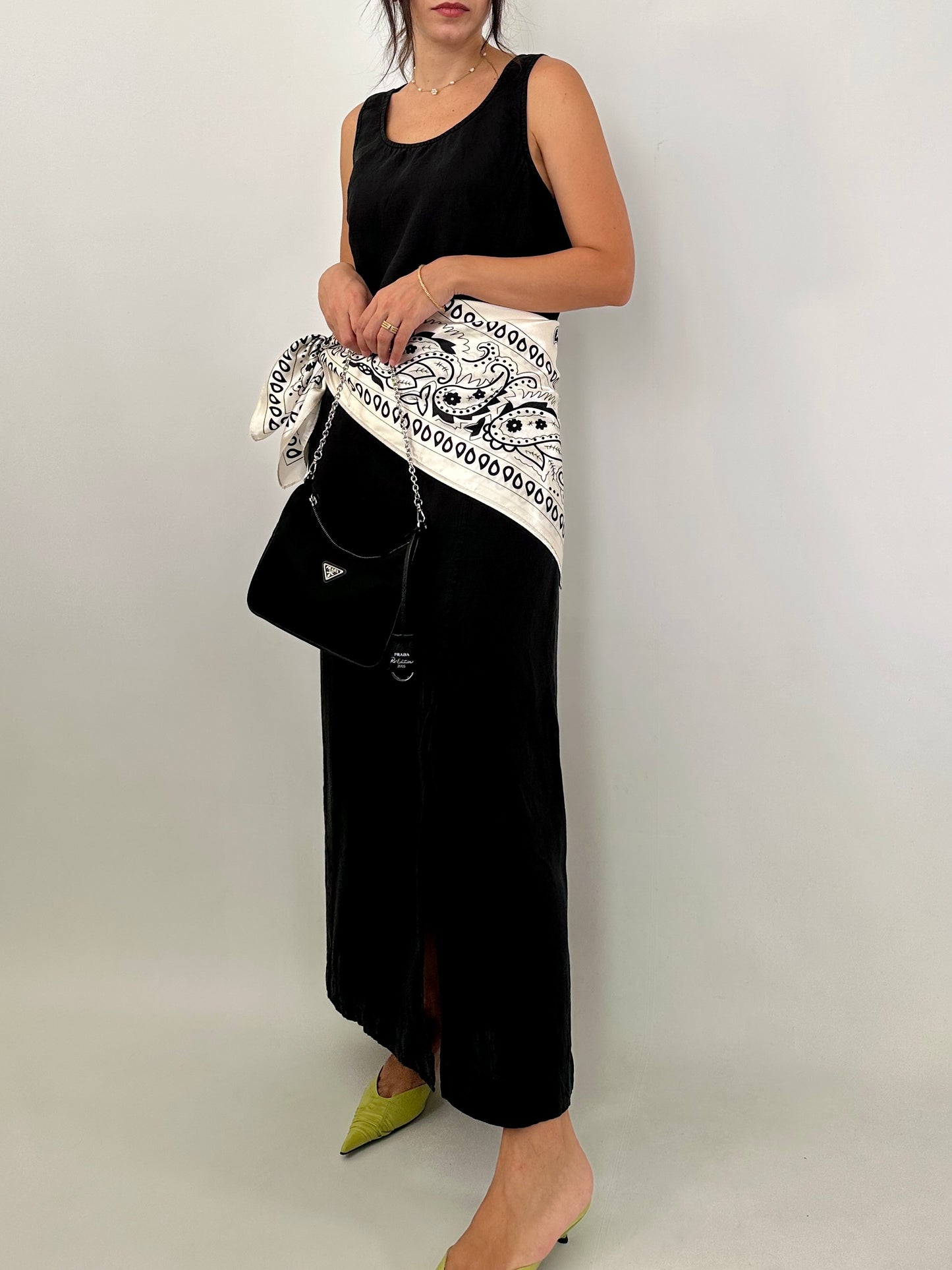 Pure linen maxi black dress