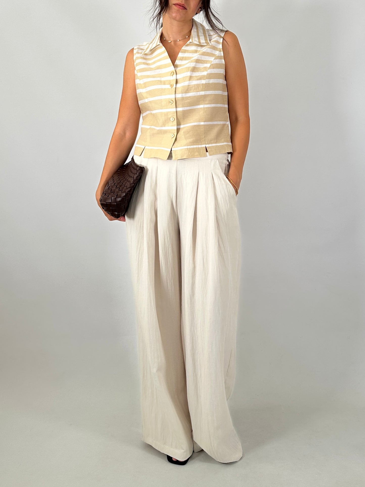 Striped linen blend crop shirt