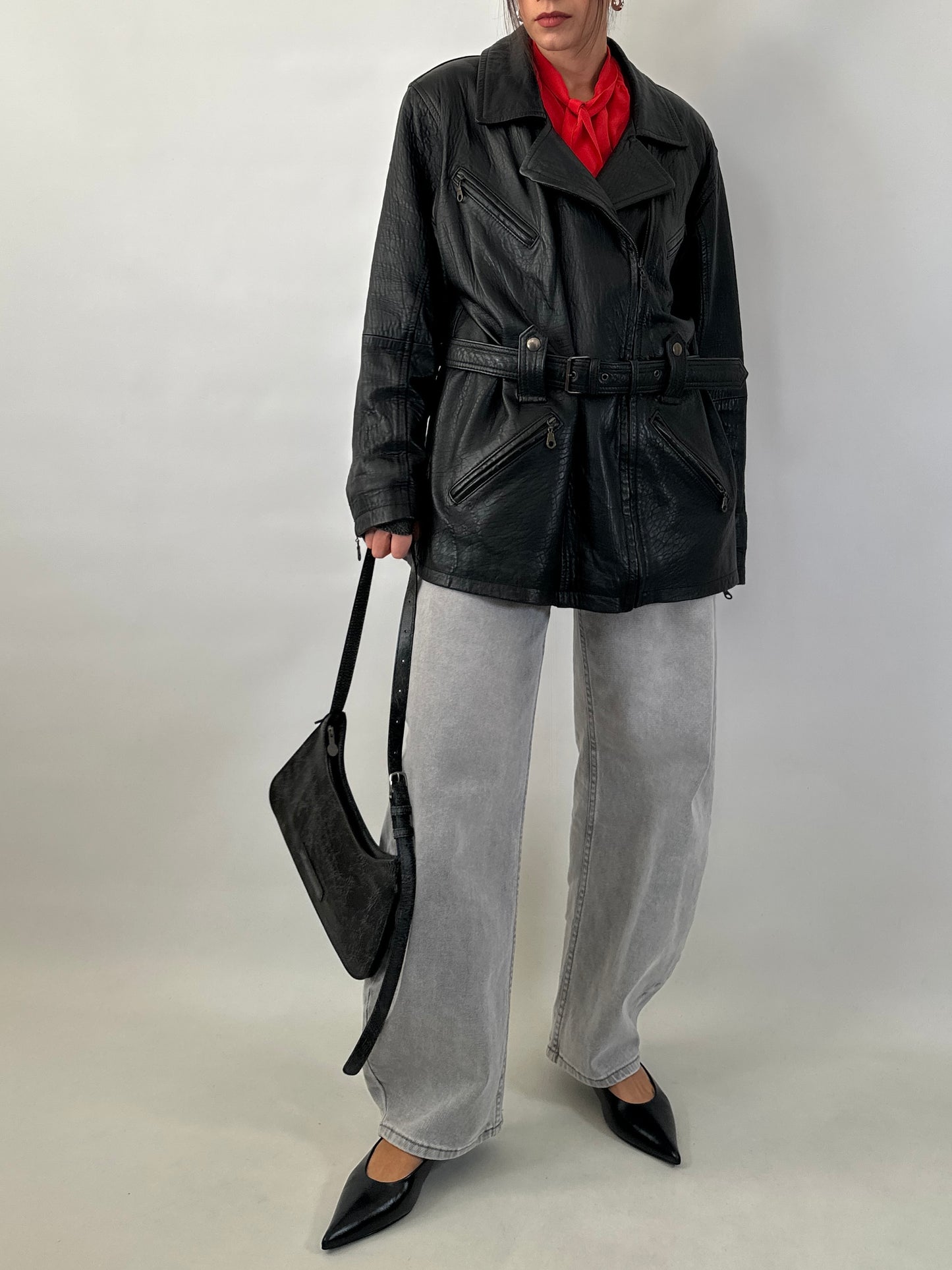 Vintage belted soft leather jacket