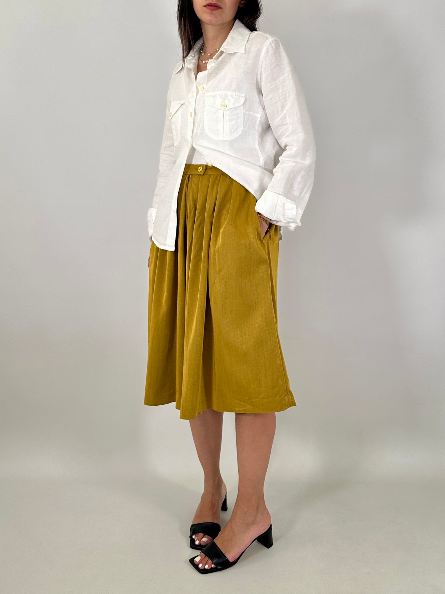 Wide-leg mustard culottes