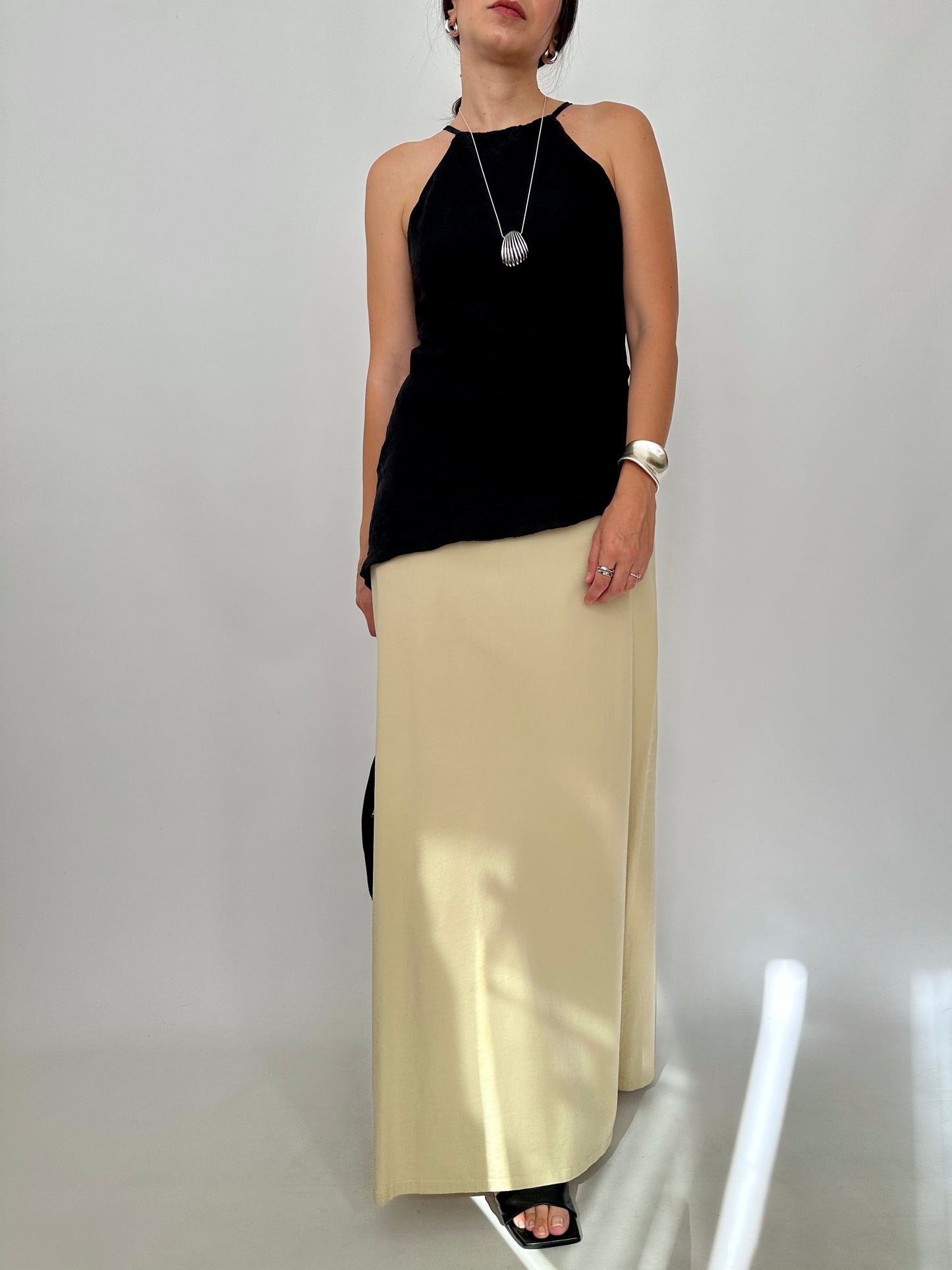 Minimal Cream Cotton Maxi Skirt