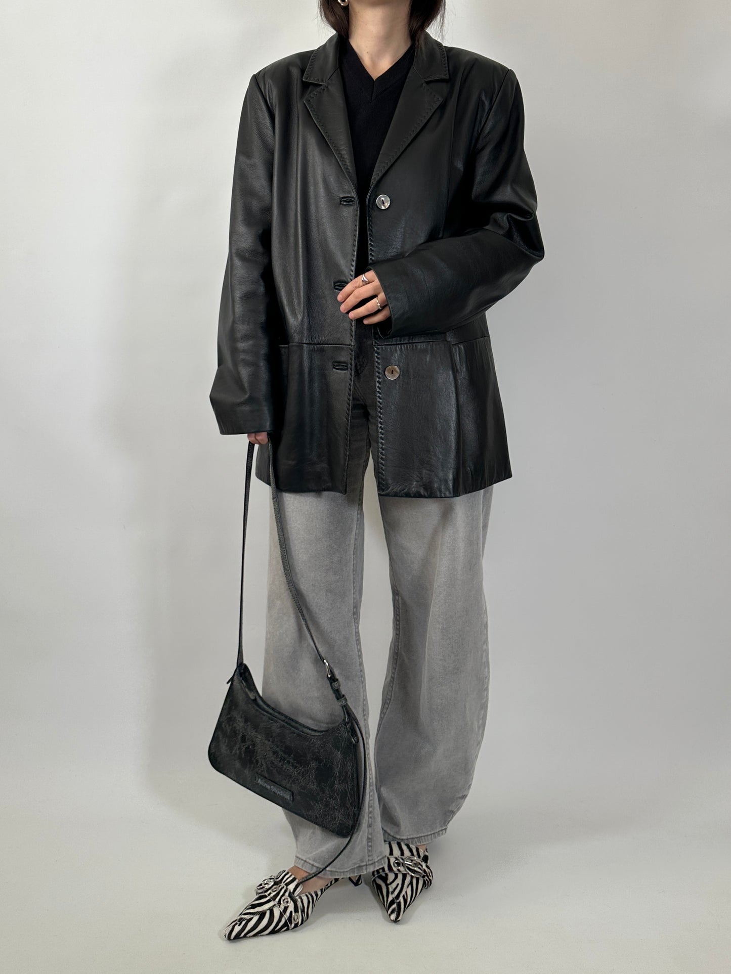 Nappa Leather Blazer with Stitch Detailing
