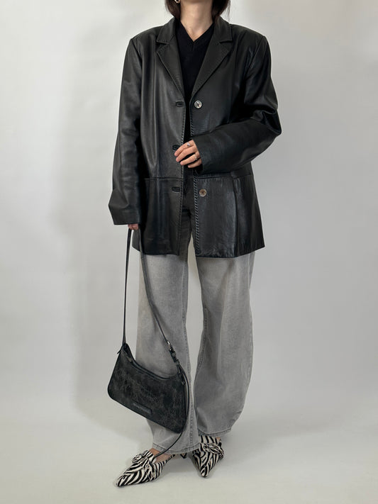 Nappa Leather Blazer with Stitch Detailing