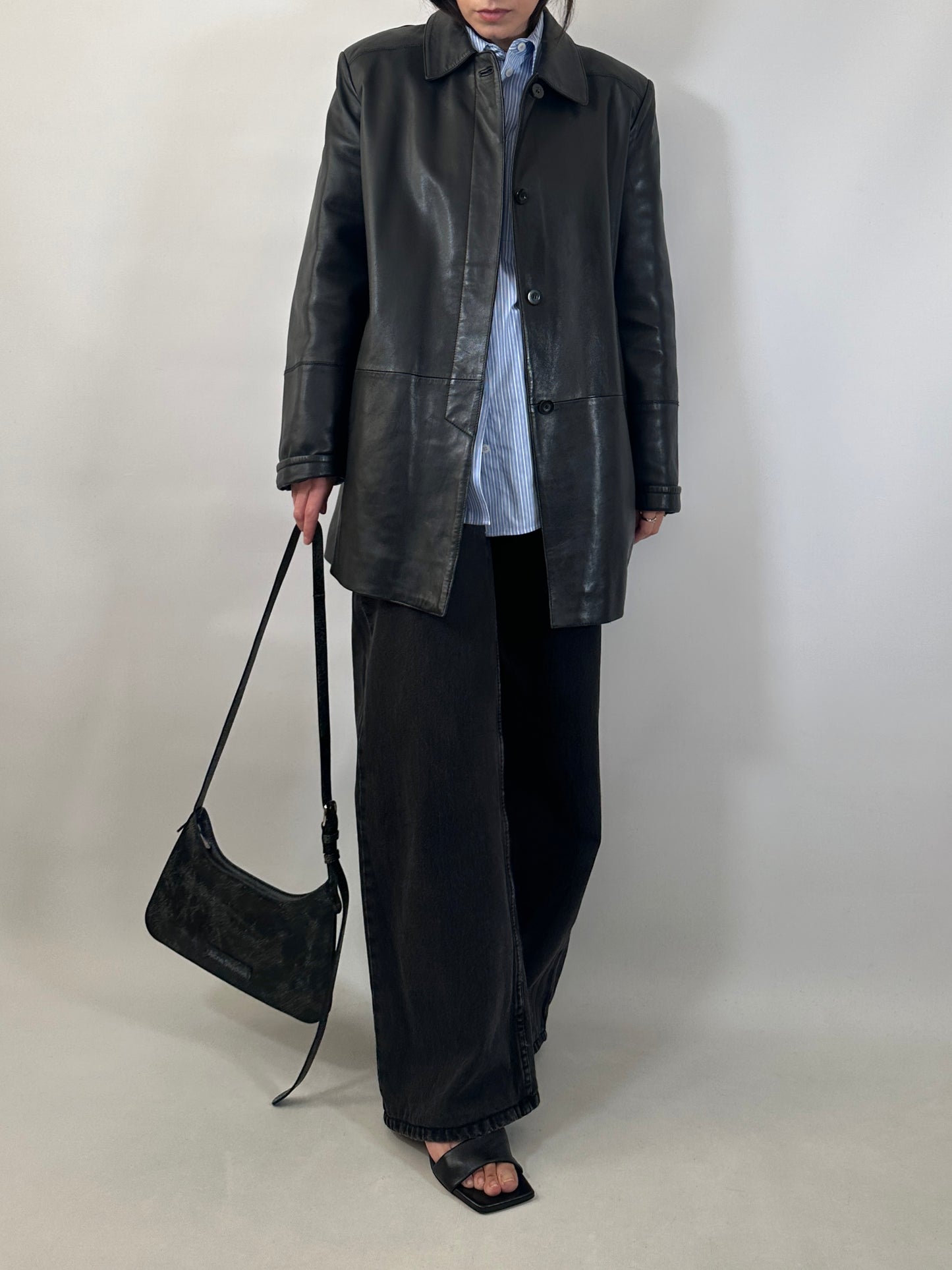 Minimal Black Leather Coat