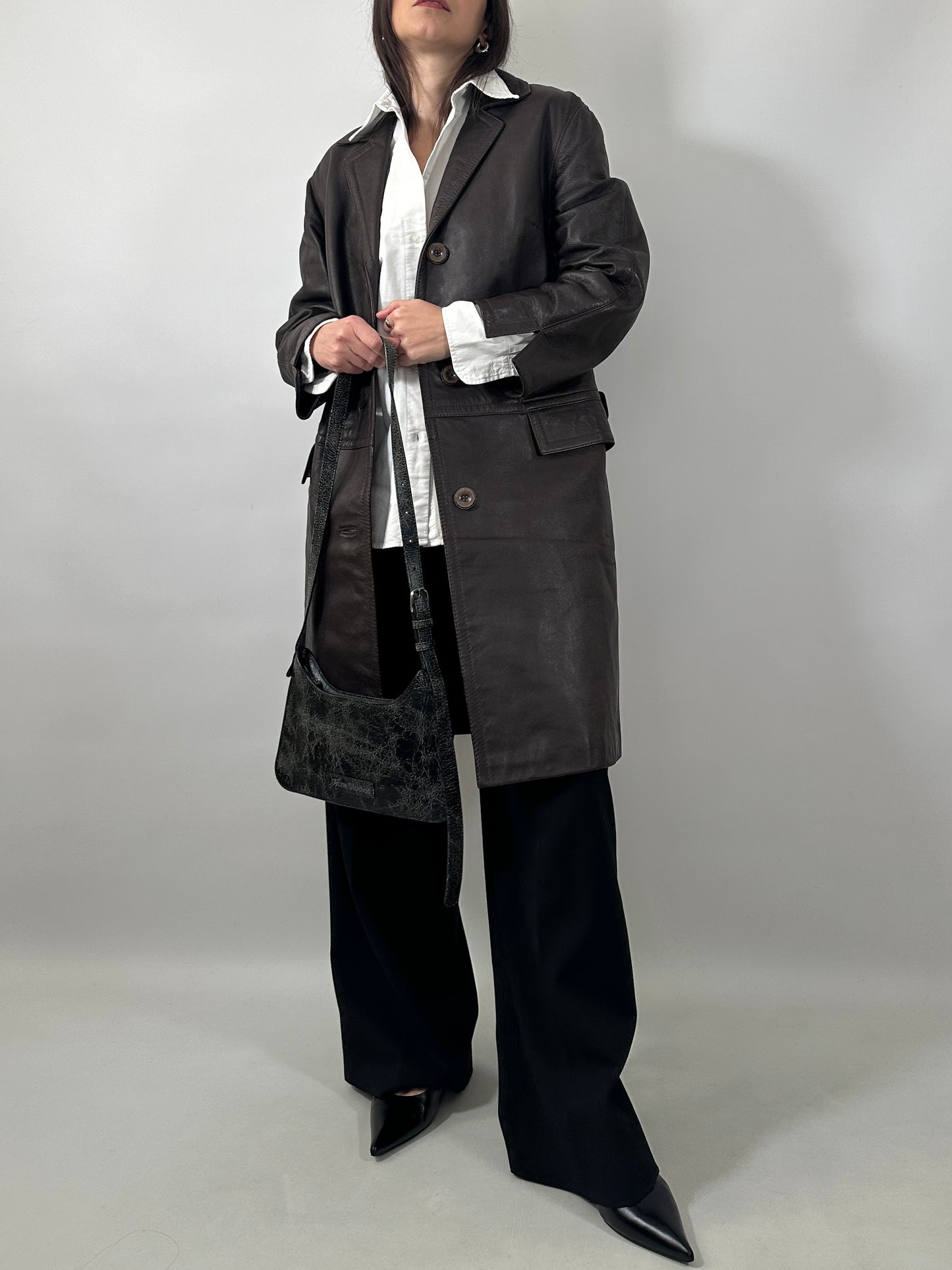 90s Brown Leather Long Jacket