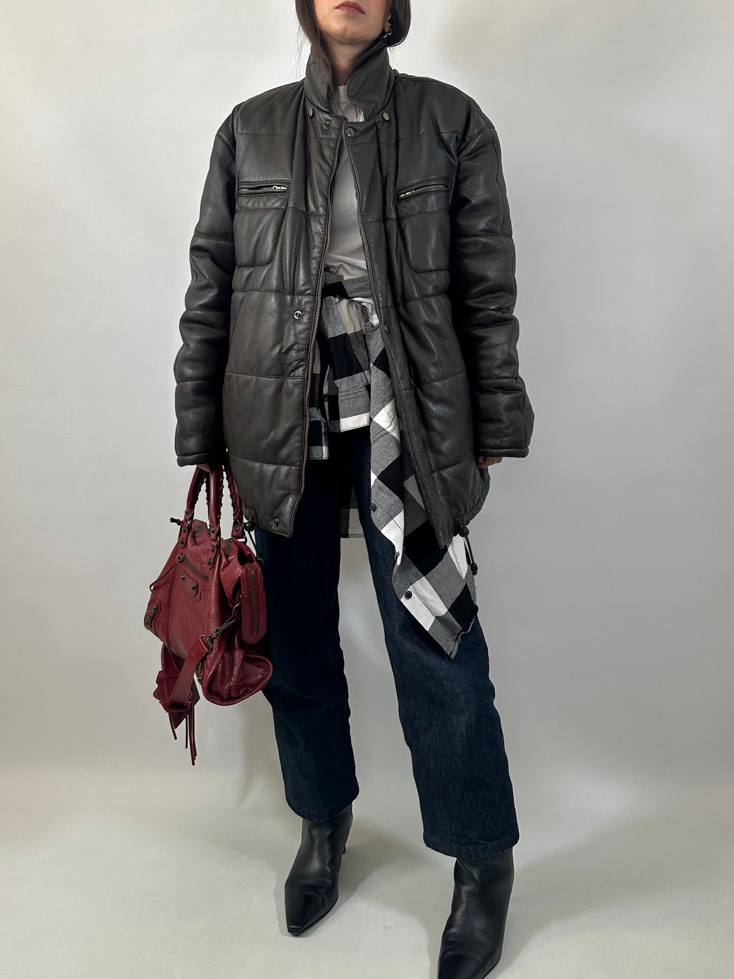 Dark Brown Quilted Leather Jacket