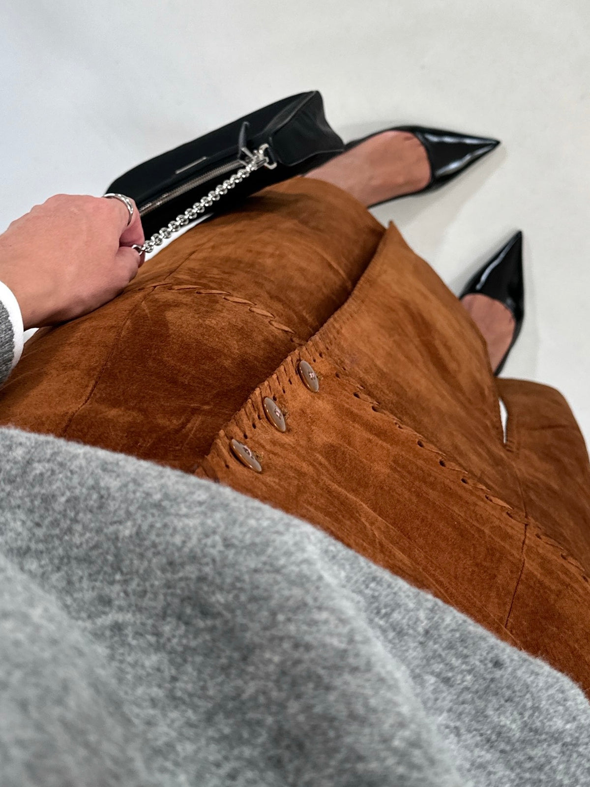 Suede Double Slit Midi Skirt